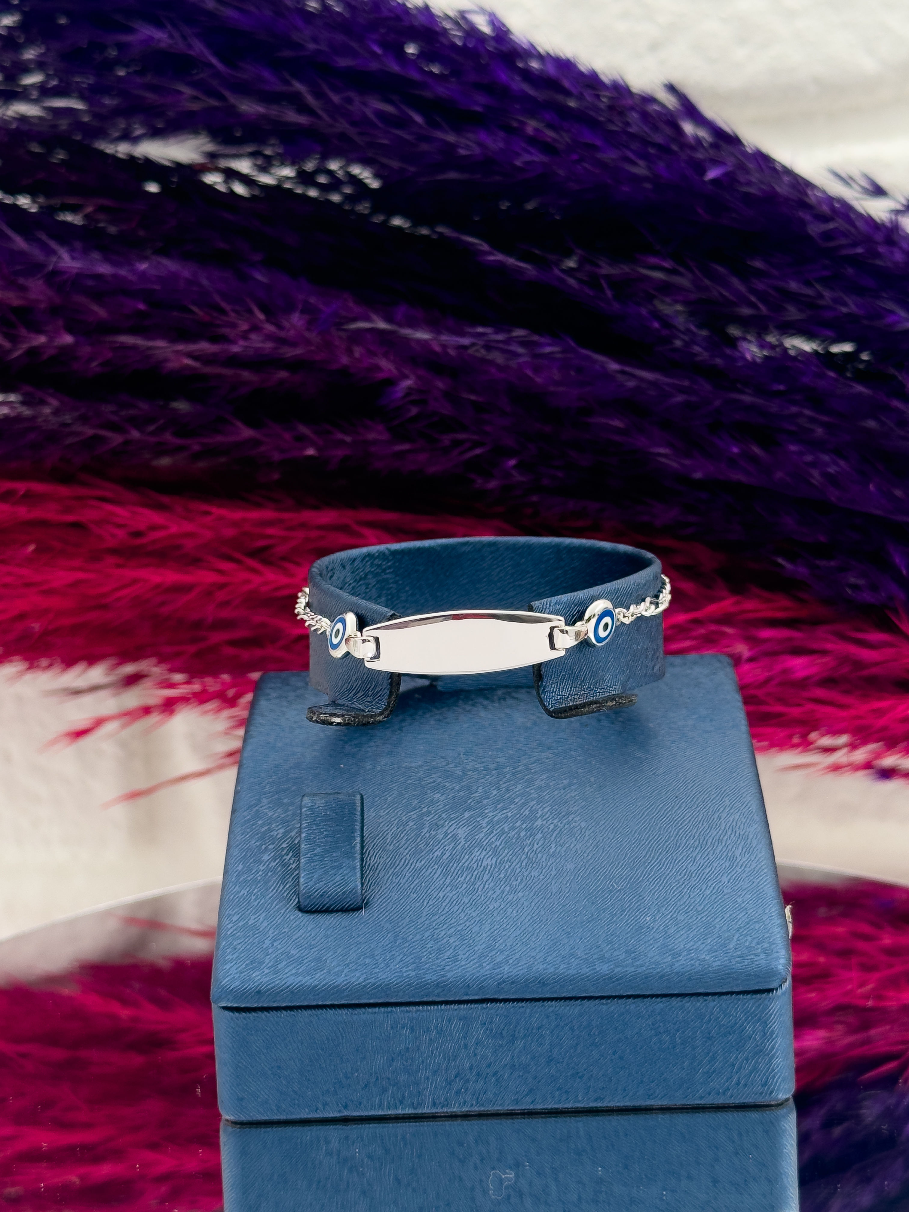 925 Ayar Gümüş Nazar Boncuklu İsim Yazılabilir Kız & Erkek Bebek Künye – Kişiye Özel Gümüş Çocuk Bileklik