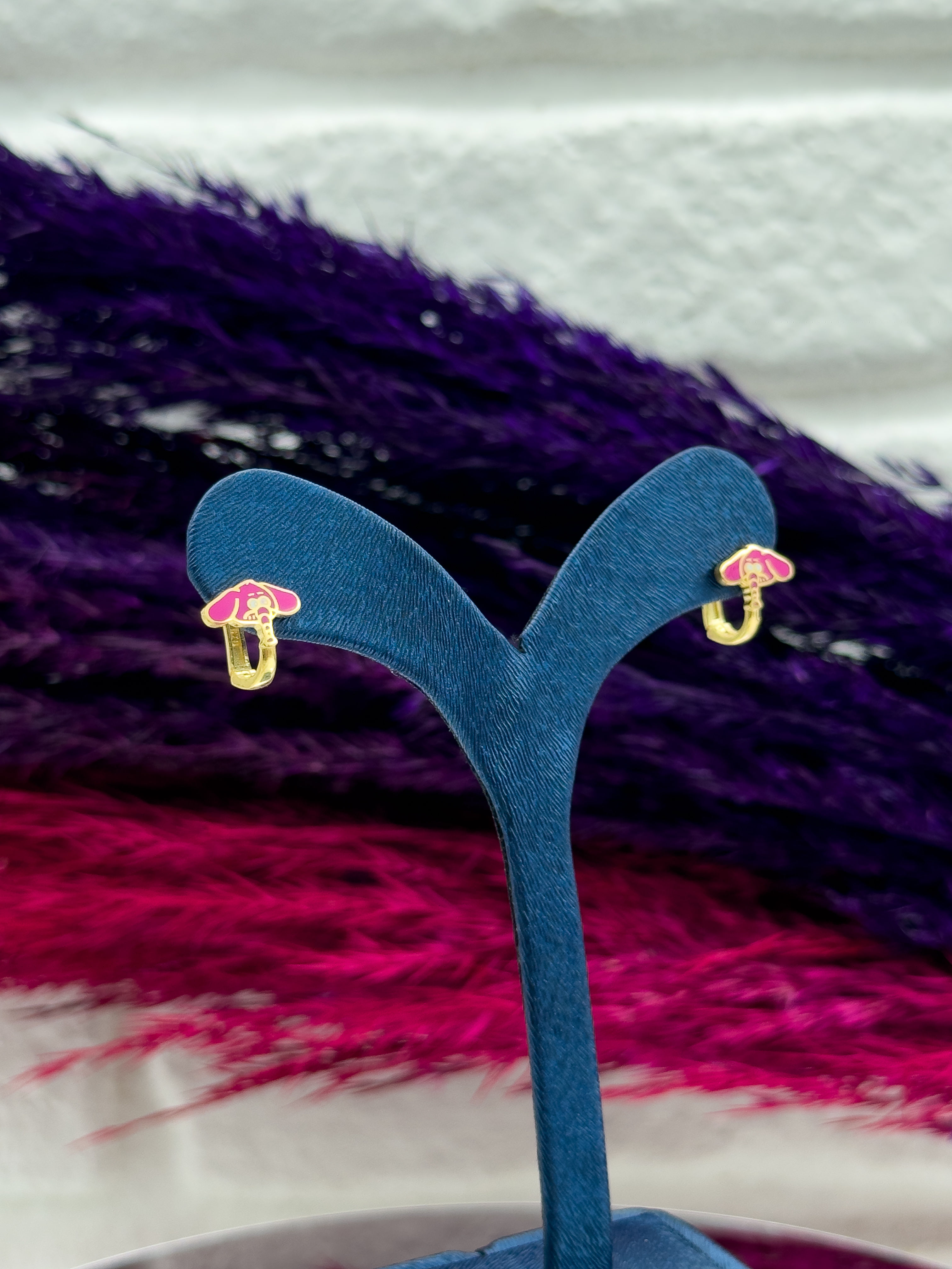 925 Ayar Gümüş Pembe Mineli Fil Necati Figürlü Zarif Kız Çocuk Küpesi