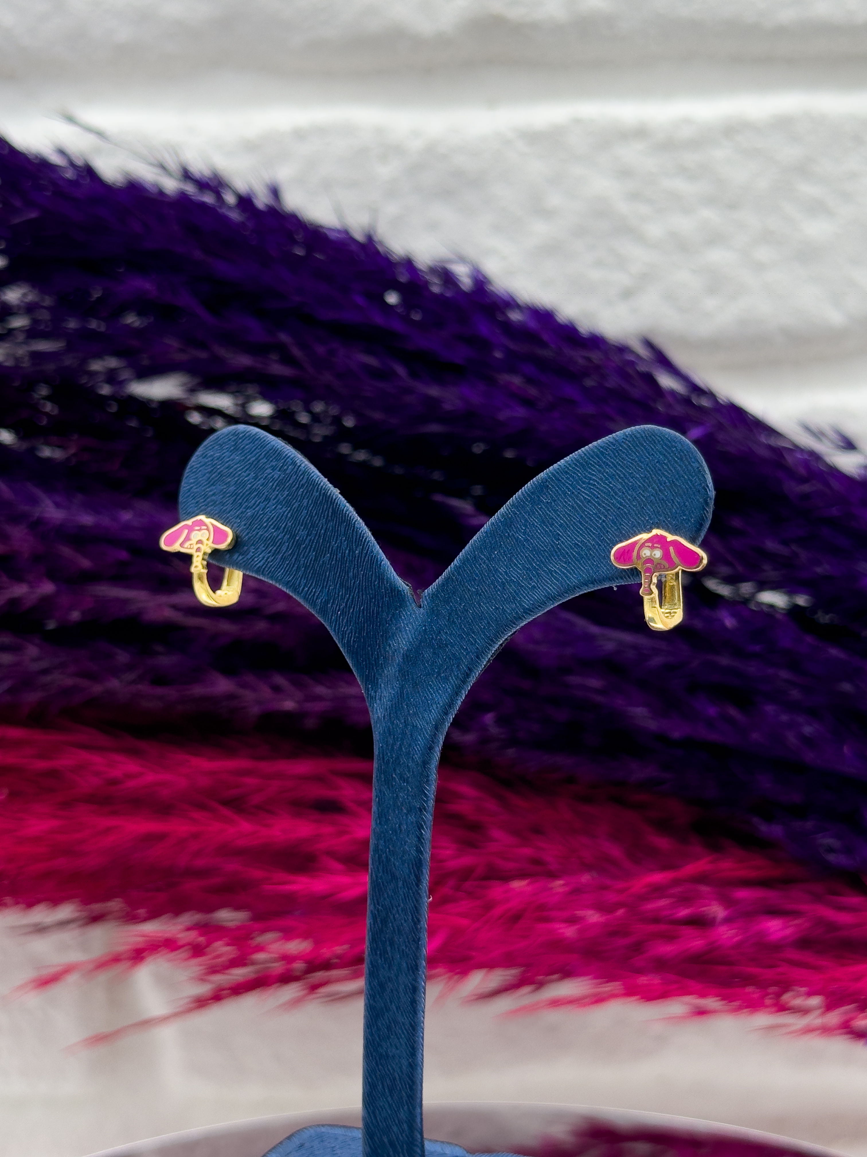 925 Ayar Gümüş Pembe Mineli Fil Necati Figürlü Zarif Kız Çocuk Küpesi