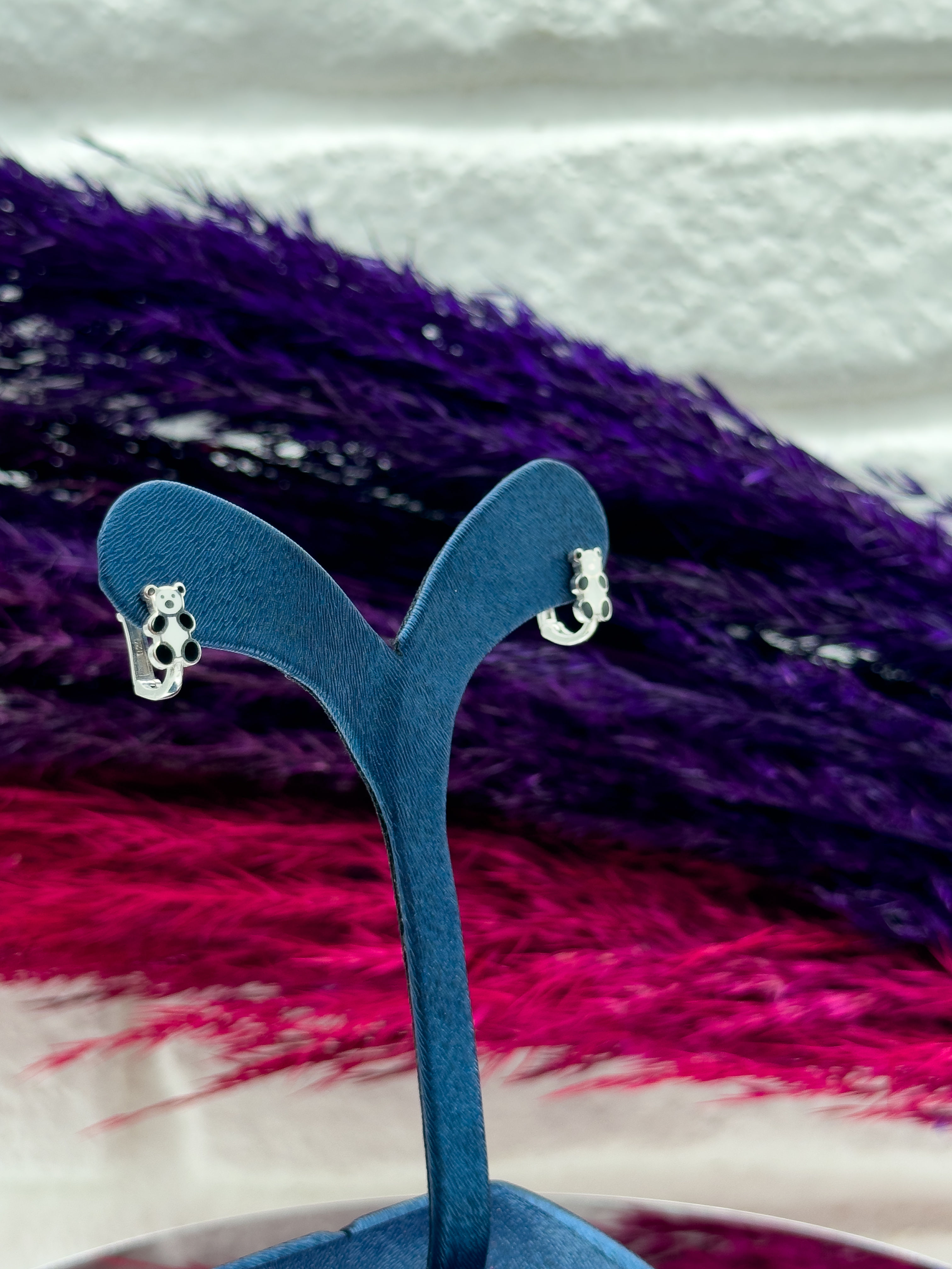 925 Ayar Gümüş Panda Figürlü Zarif Kız Çocuk Küpesi