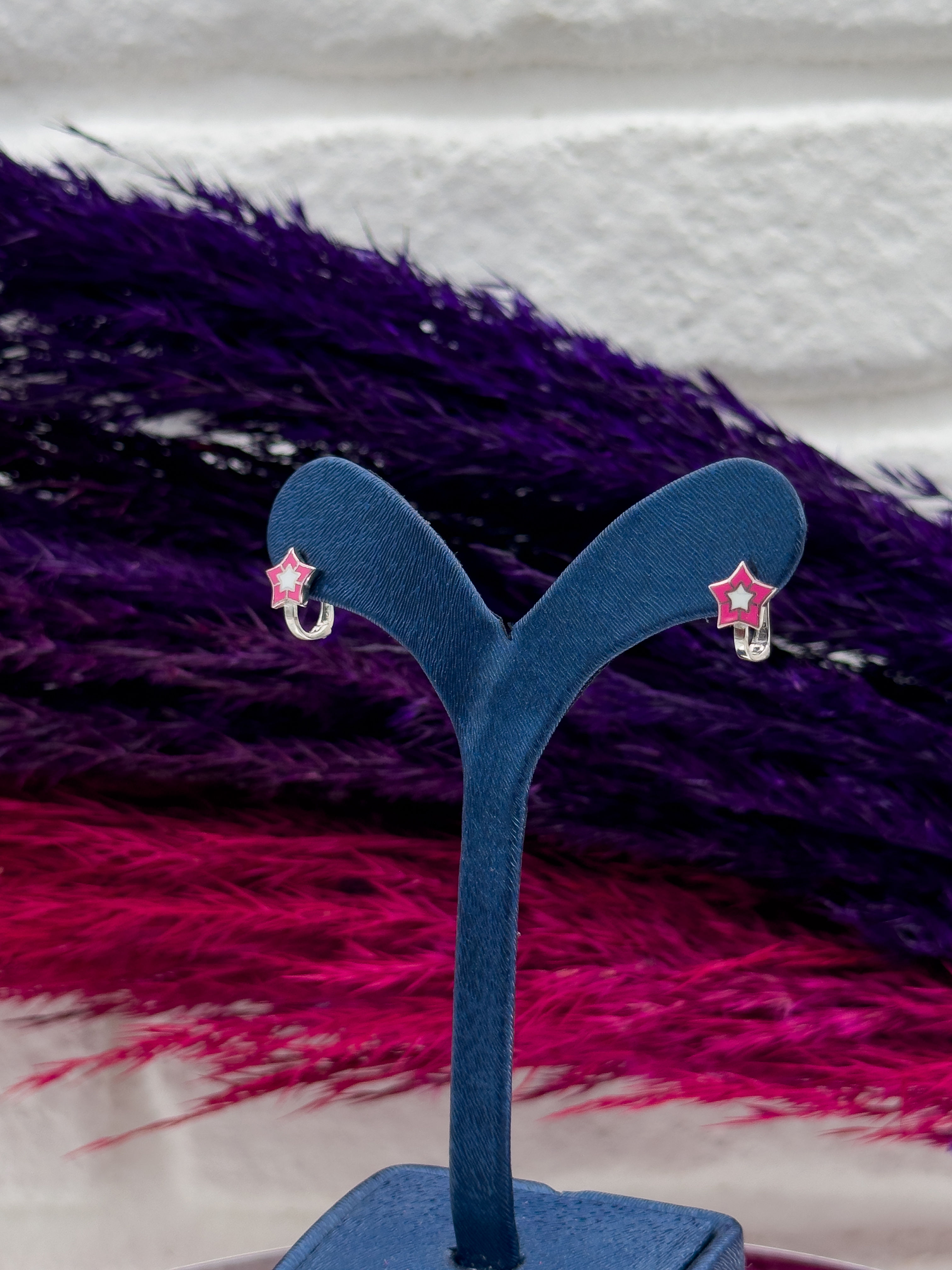 925 Ayar Gümüş Yıldızlı Pembe Mineli Zarif Kız Çocuk Küpesi