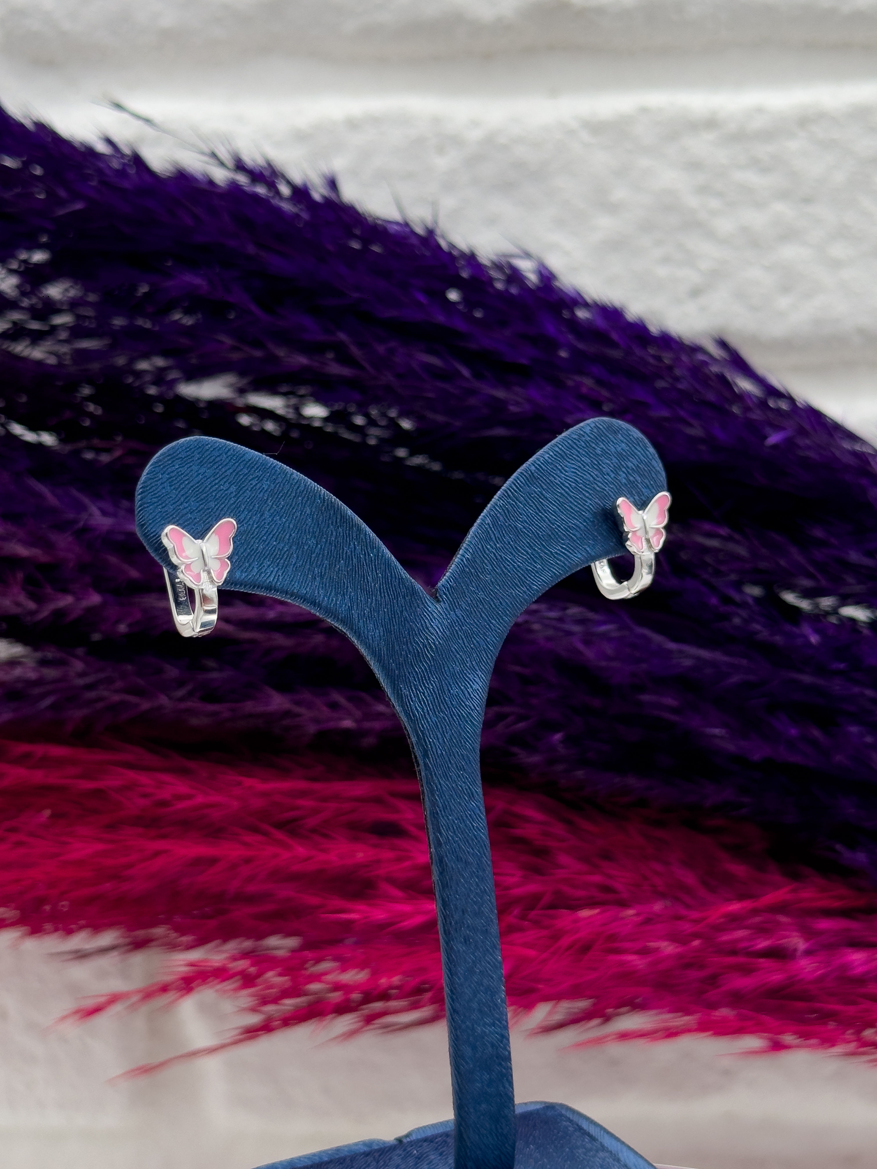 925 Ayar Gümüş Mineli Kelebek Tasarım Zarif Kız Çocuk Küpesi