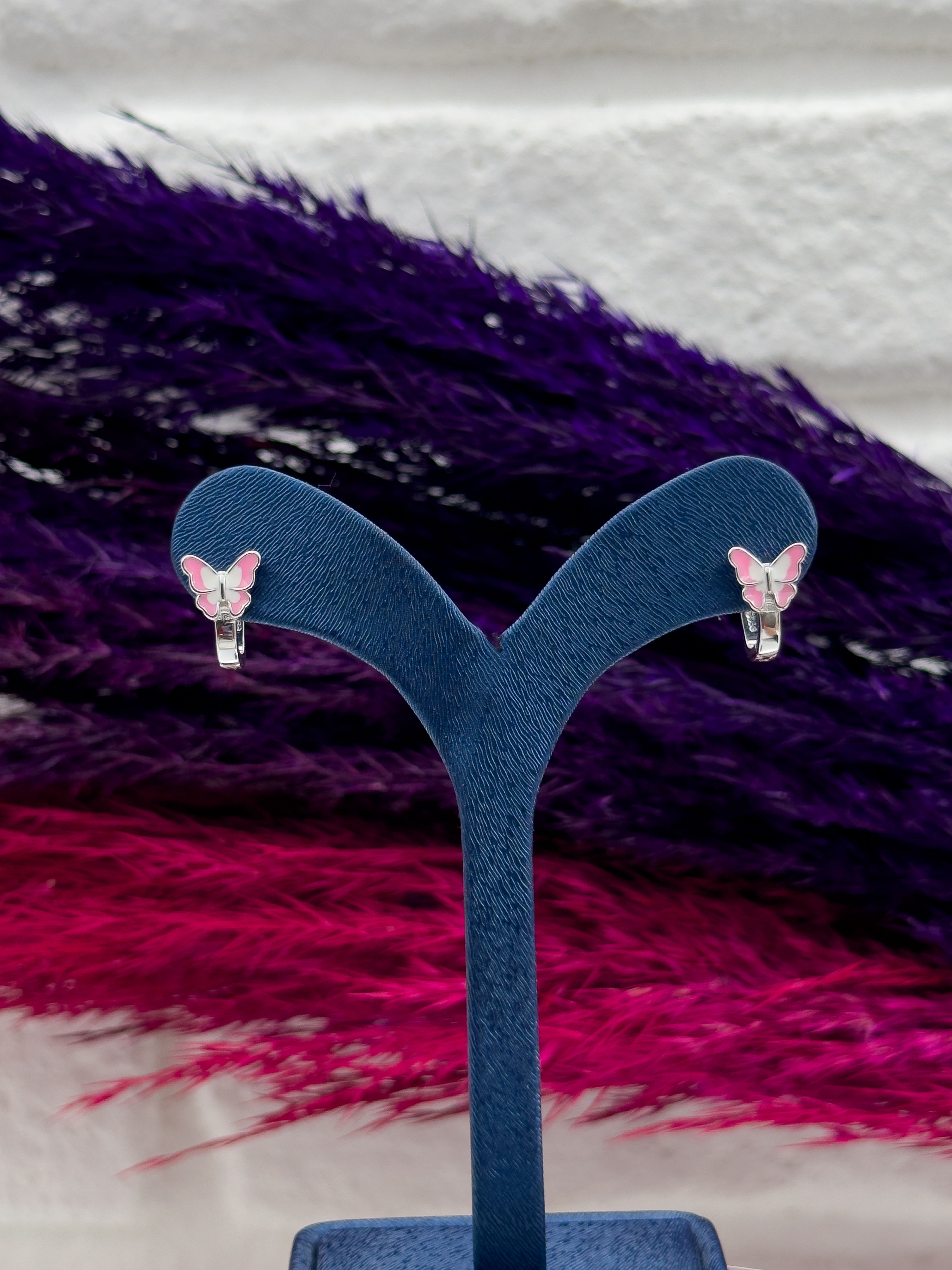 925 Ayar Gümüş Mineli Kelebek Tasarım Zarif Kız Çocuk Küpesi