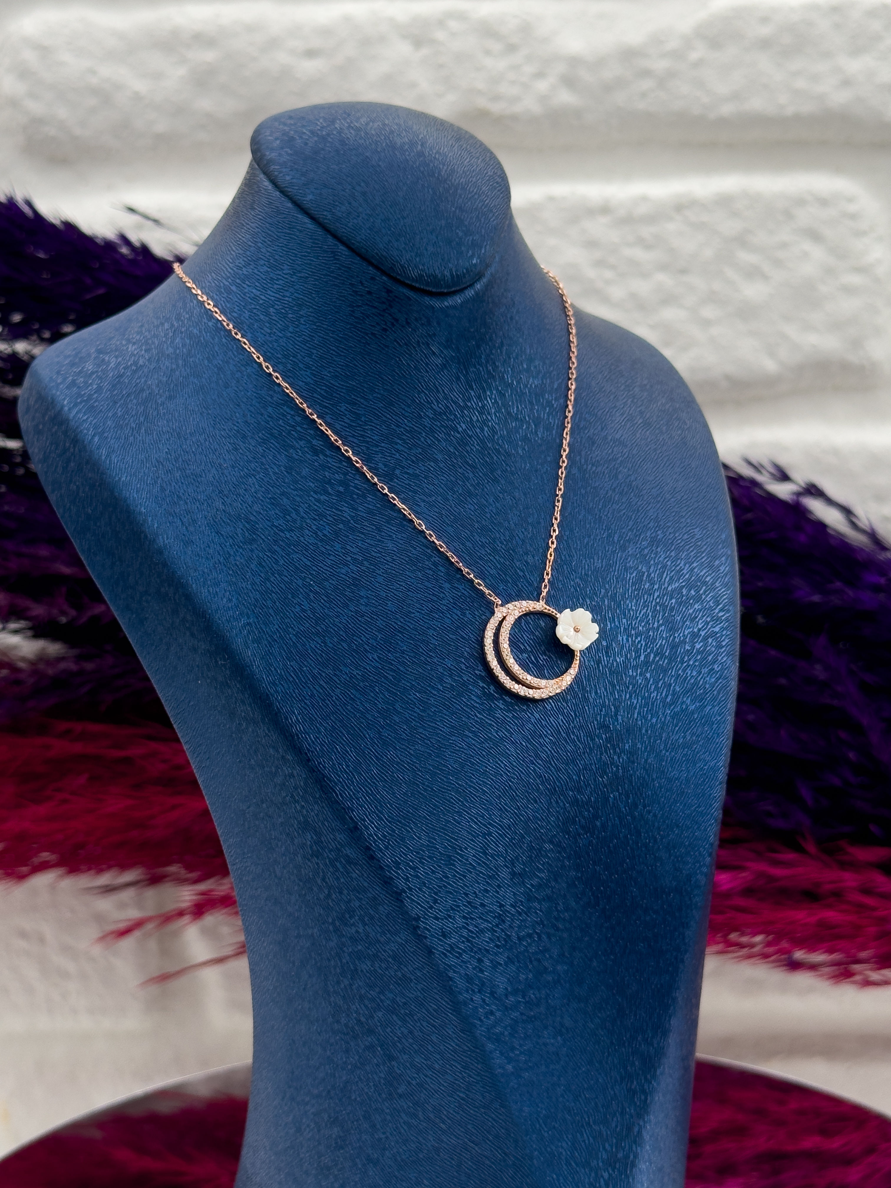 925 Ayar Gümüş Sedef Taşlı Ayyıldız Tasarım Zarif Kadın Kolye