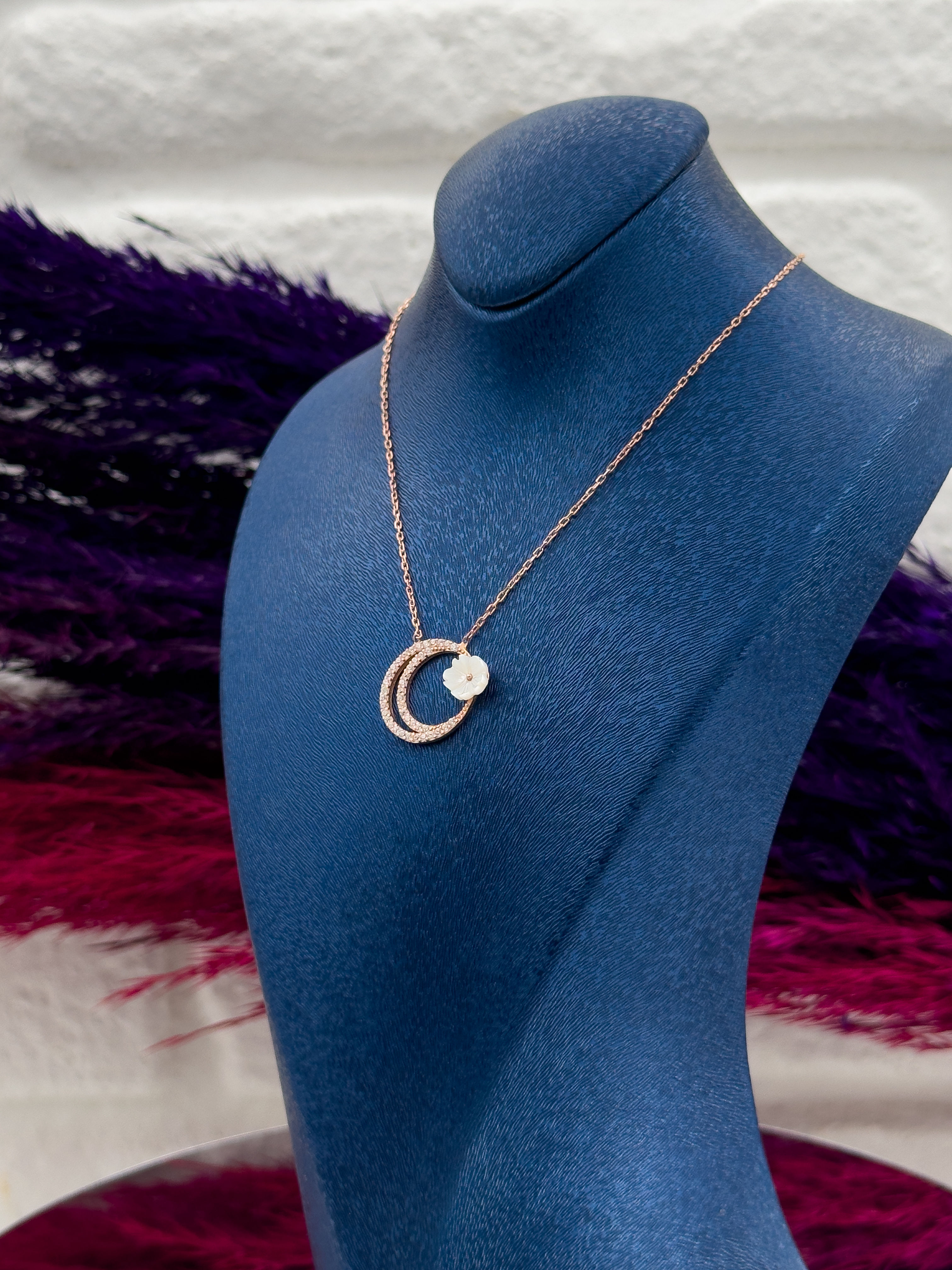 925 Ayar Gümüş Sedef Taşlı Ayyıldız Tasarım Zarif Kadın Kolye