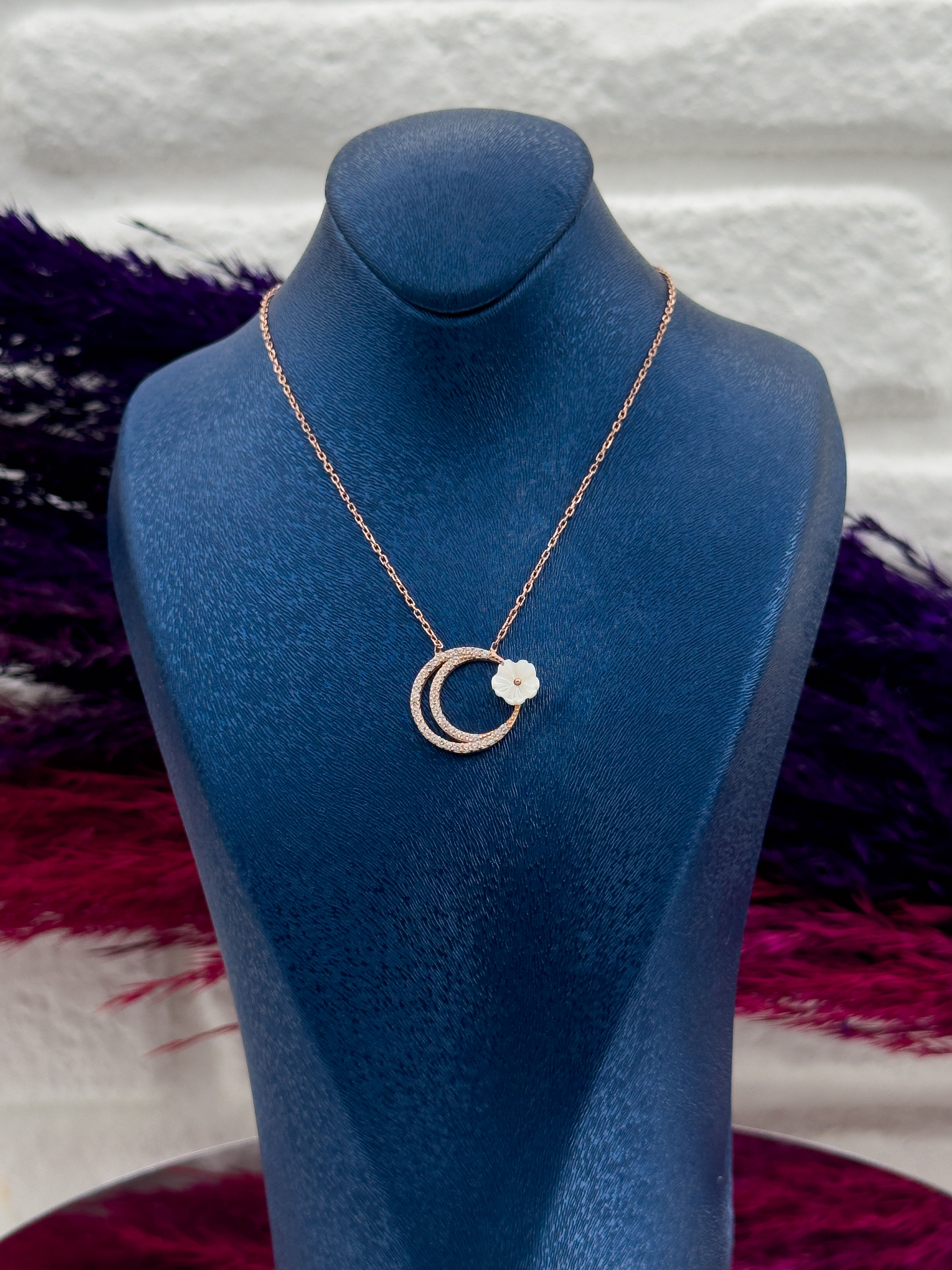 925 Ayar Gümüş Sedef Taşlı Ayyıldız Tasarım Zarif Kadın Kolye