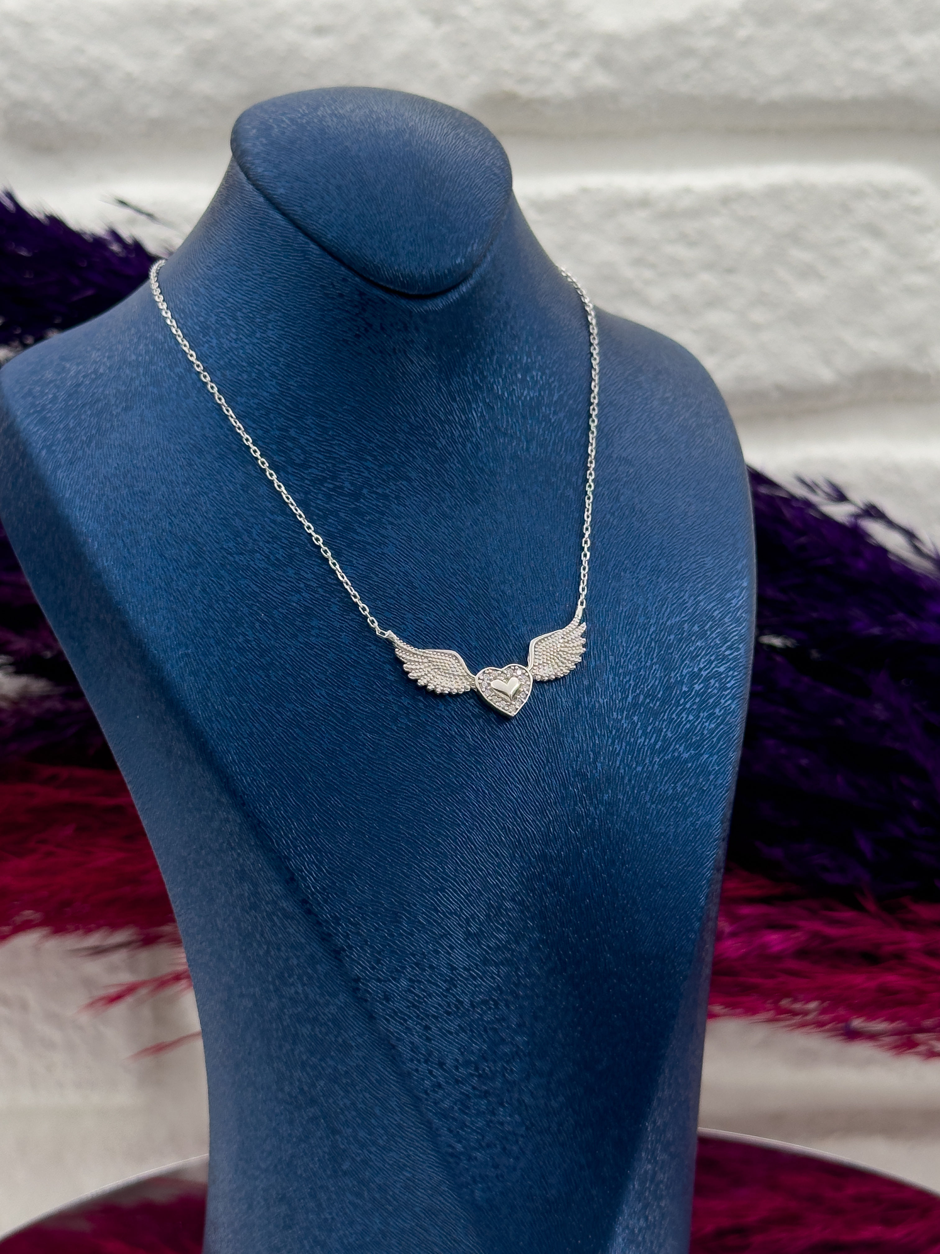 925 Ayar Gümüş Melek Kanadı Aşk Modeli Zarif Kadın Kolye