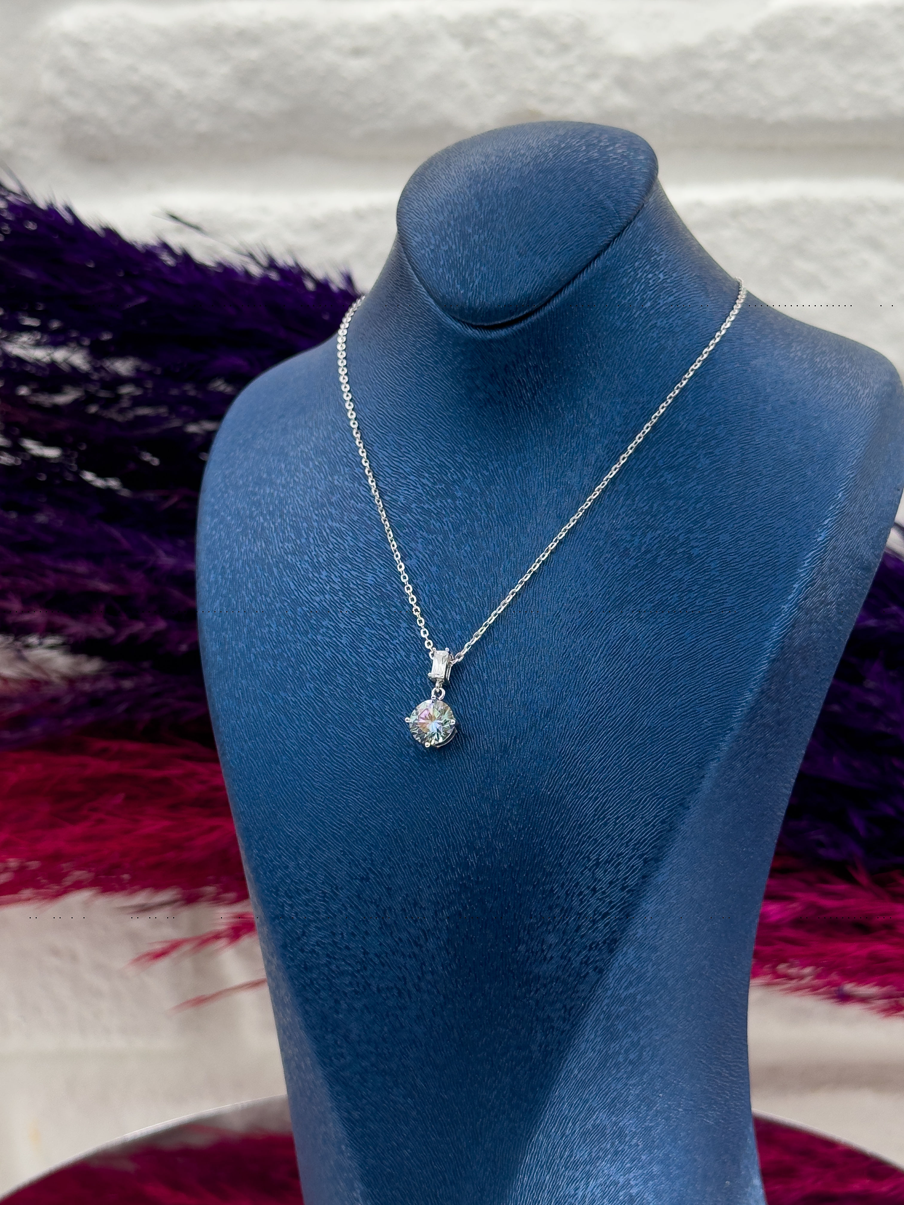 925 Ayar Gümüş Mistik Topaz Taşlı Özel Tasarım Zarif Kadın Kolye