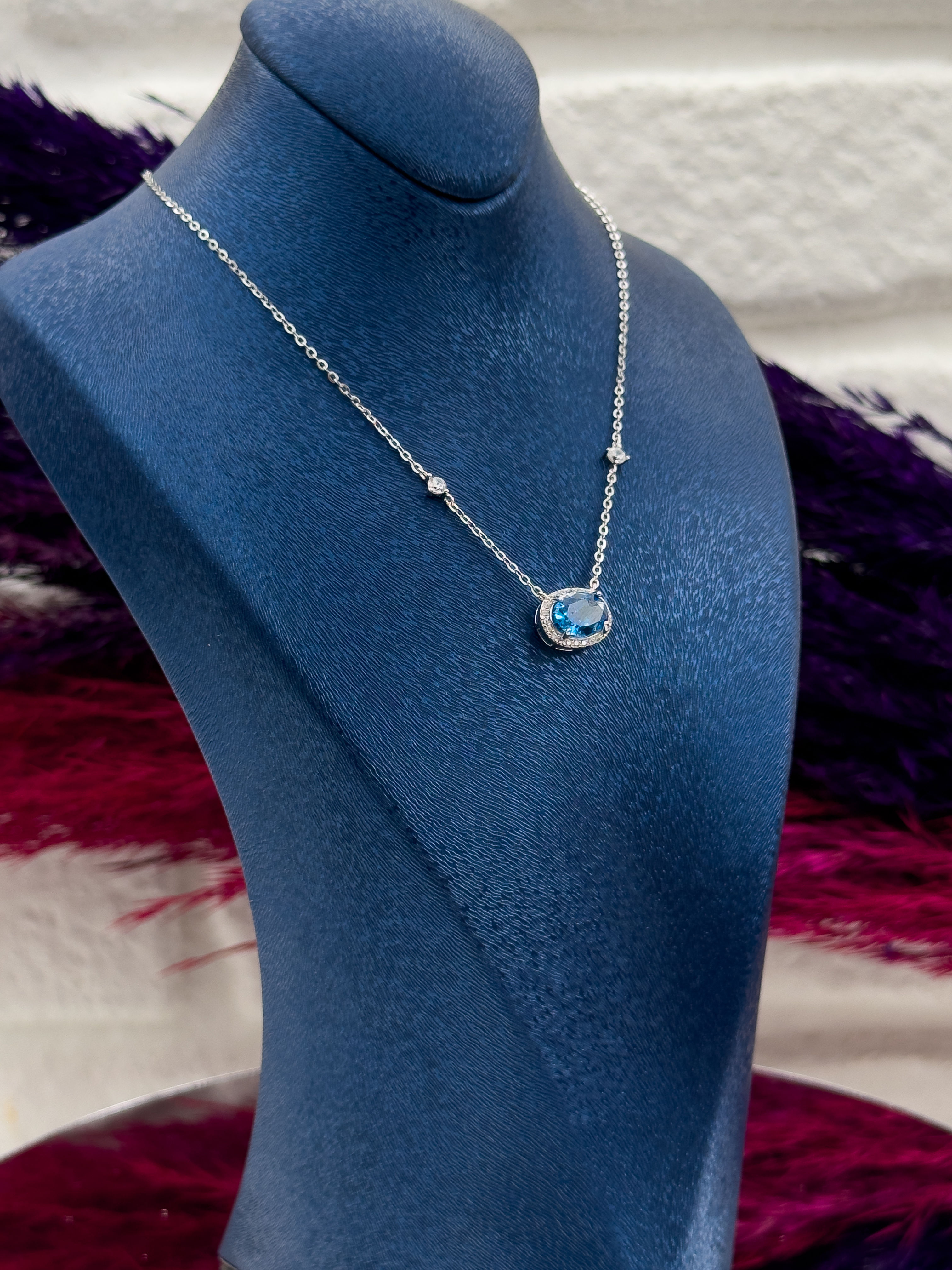 925 Ayar Gümüş Aquamarin Taşlı Özel Tasarım Zarif Kadın Kolye