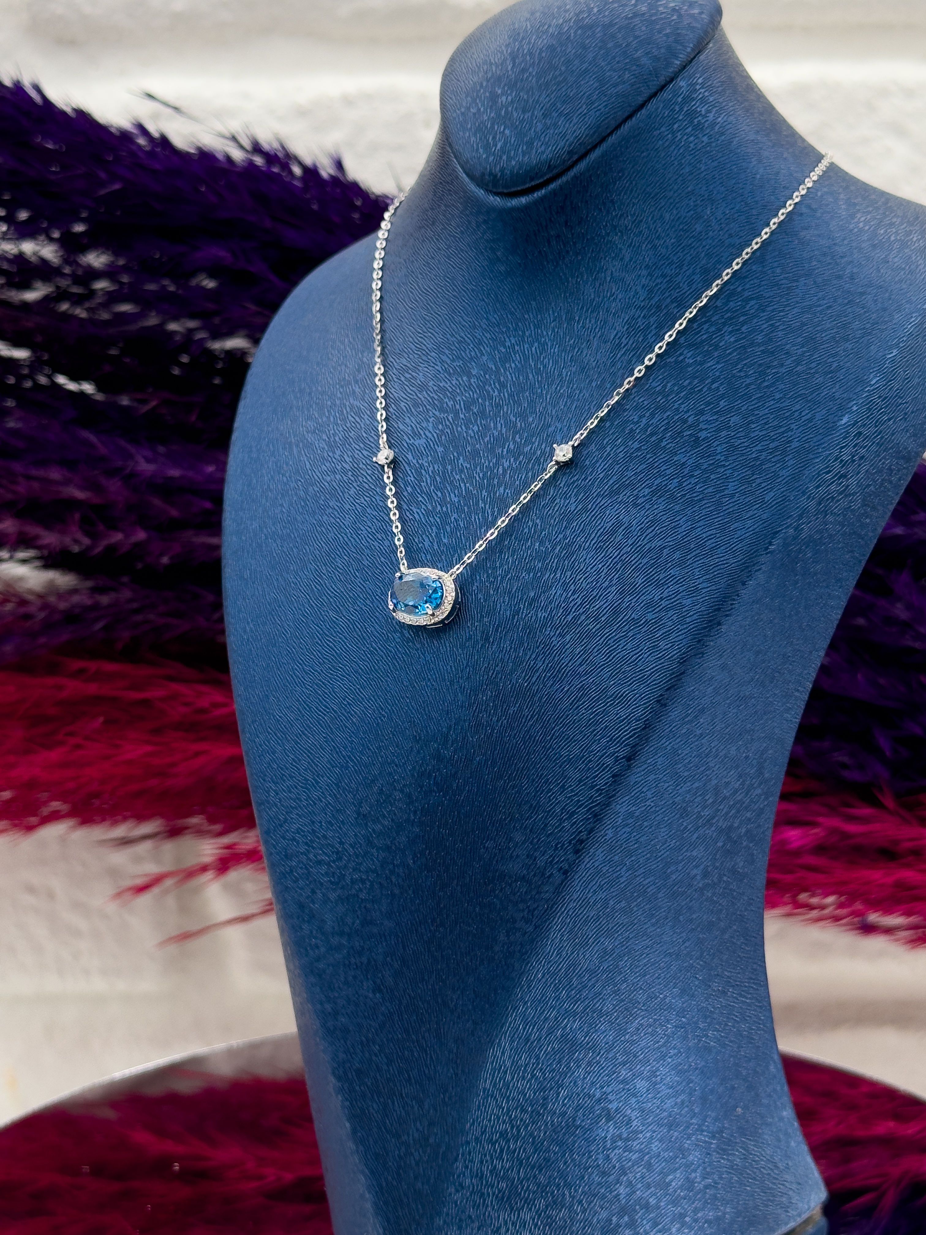 925 Ayar Gümüş Aquamarin Taşlı Özel Tasarım Zarif Kadın Kolye