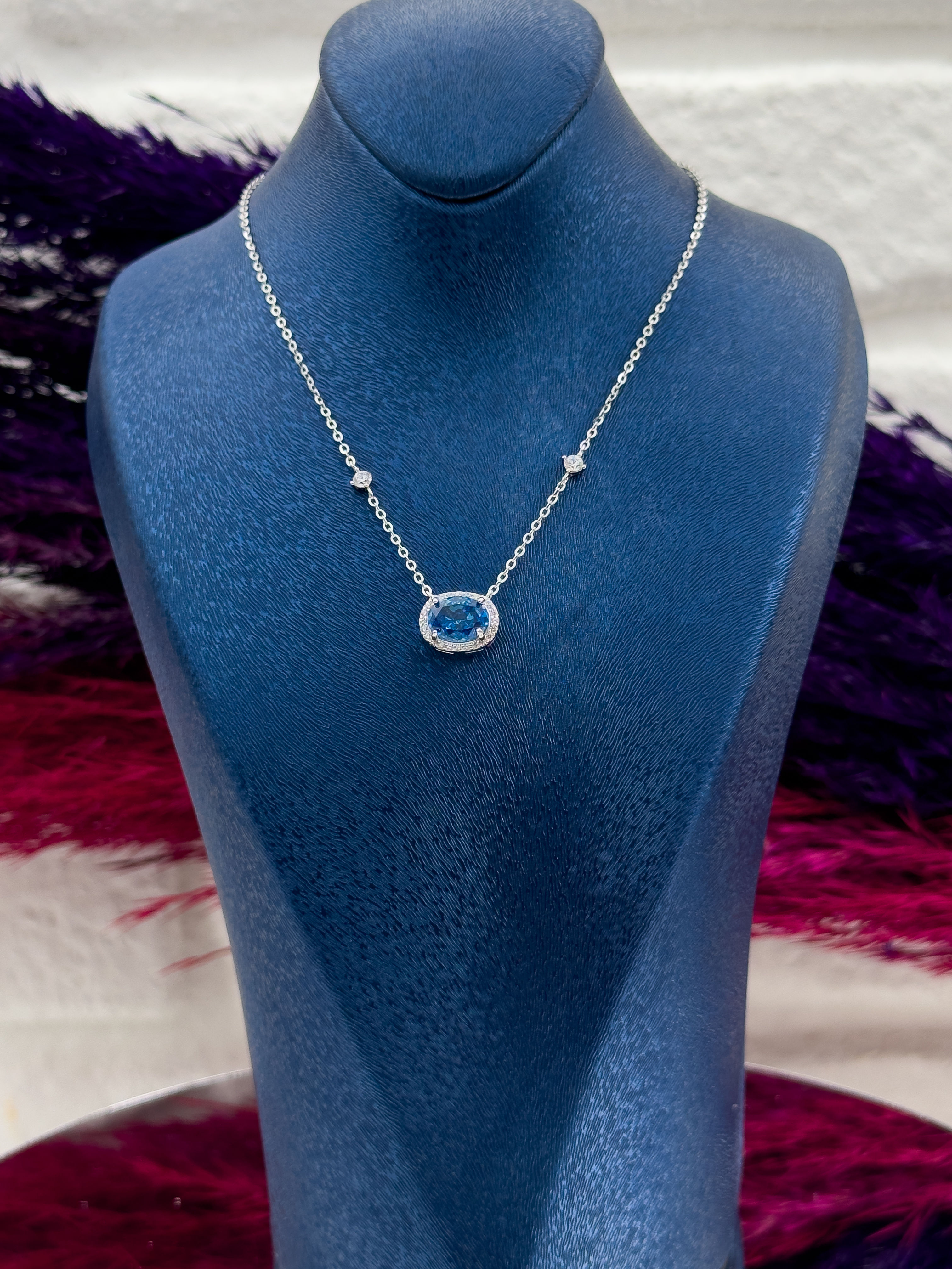 925 Ayar Gümüş Aquamarin Taşlı Özel Tasarım Zarif Kadın Kolye