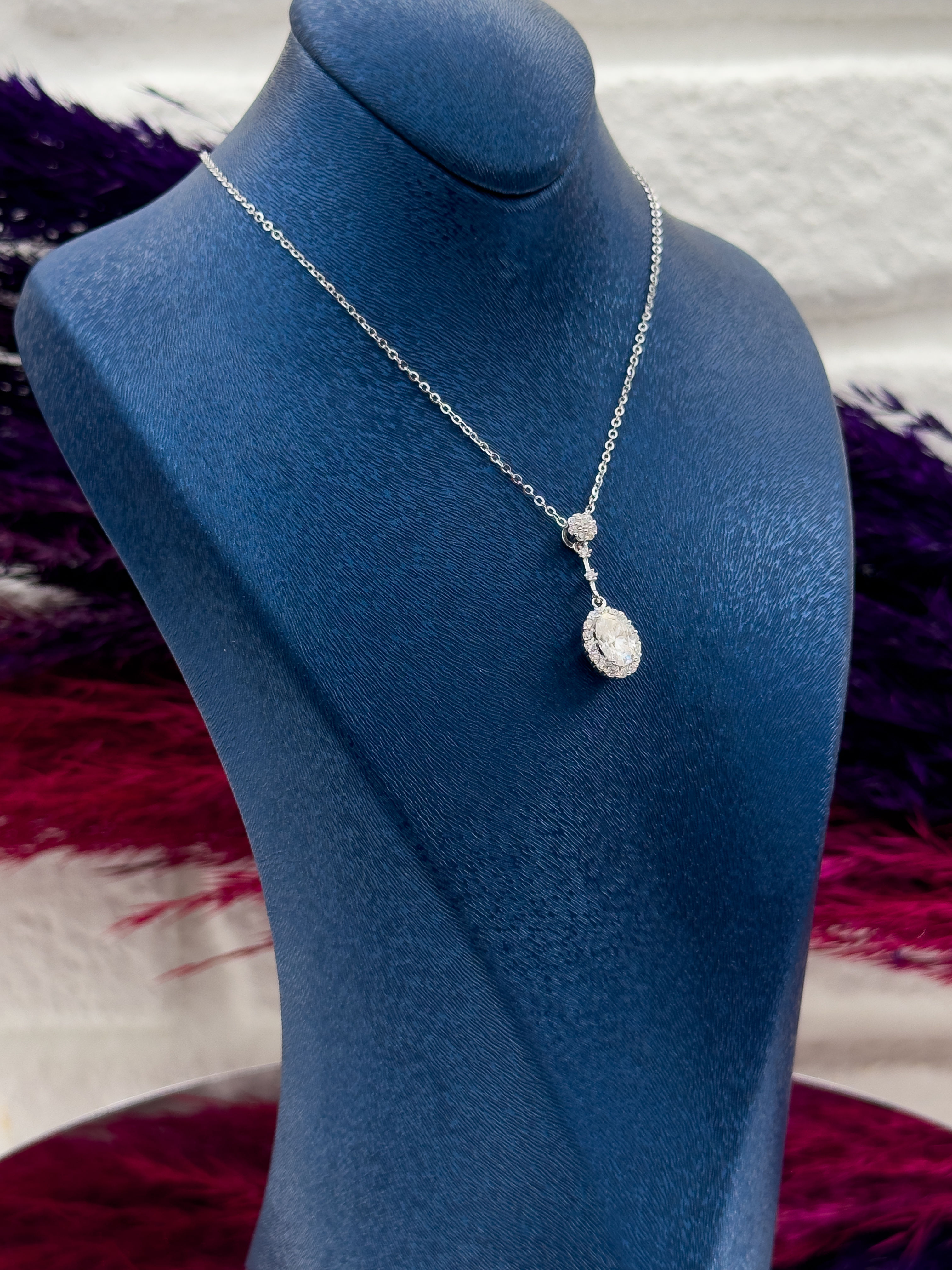 925 Ayar Gümüş Oval Taşlı Özel Tasarım Trend Kadın Kolye