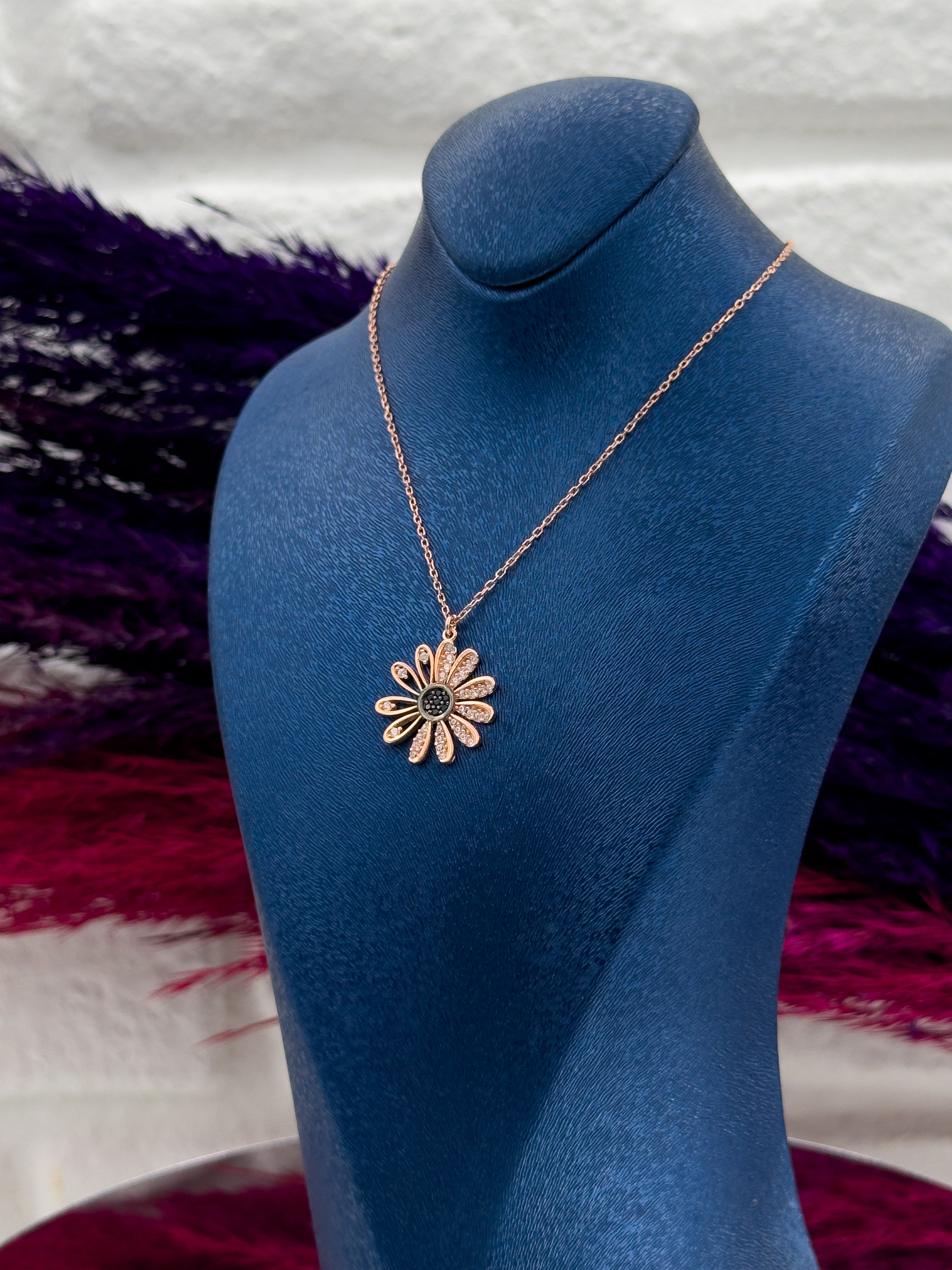 925 Ayar Gümüş Özel Tasarım Rose Renk Lüks Kadın Kolye