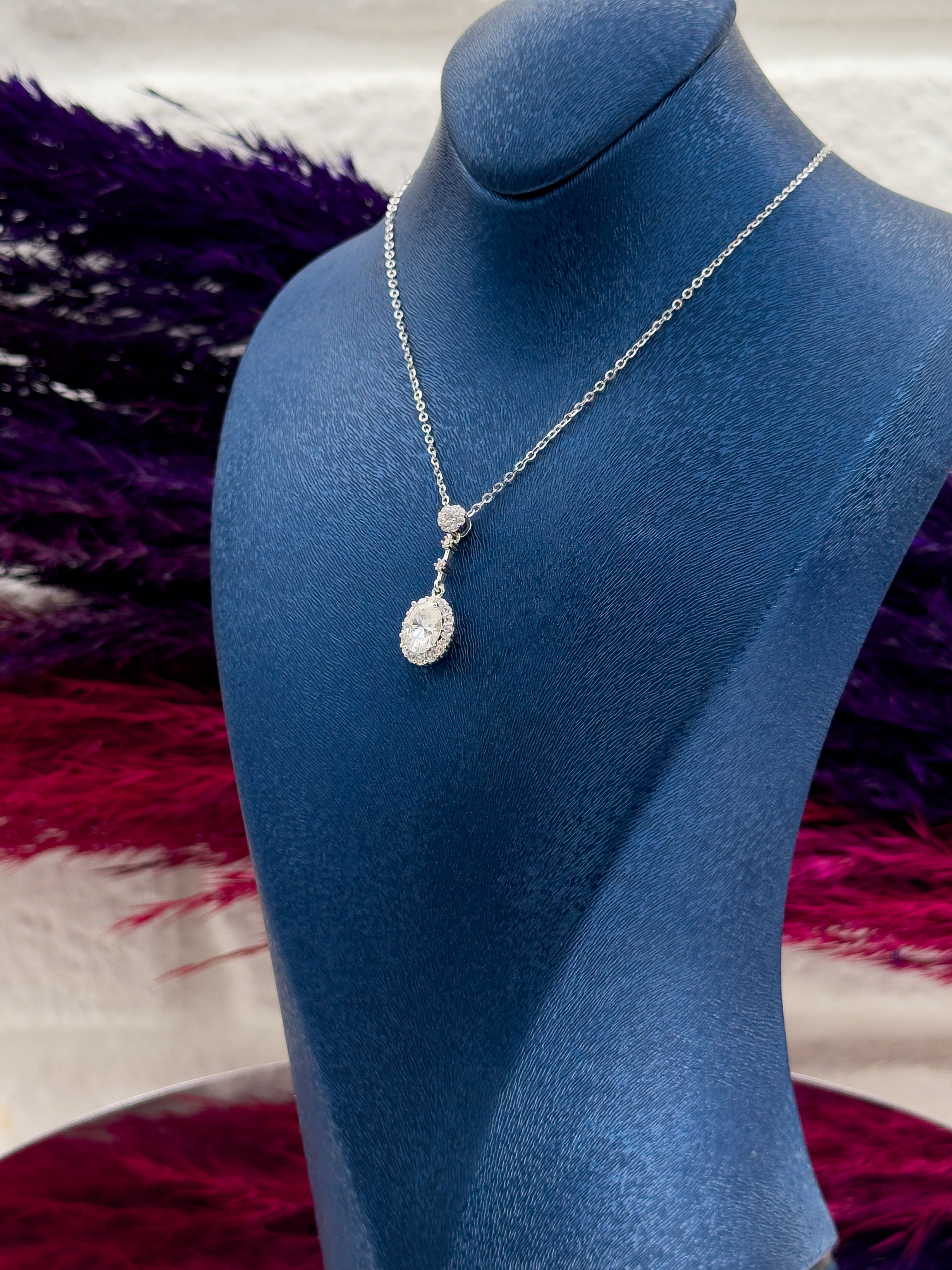 925 Ayar Gümüş Oval Taşlı Özel Tasarım Trend Kadın Kolye