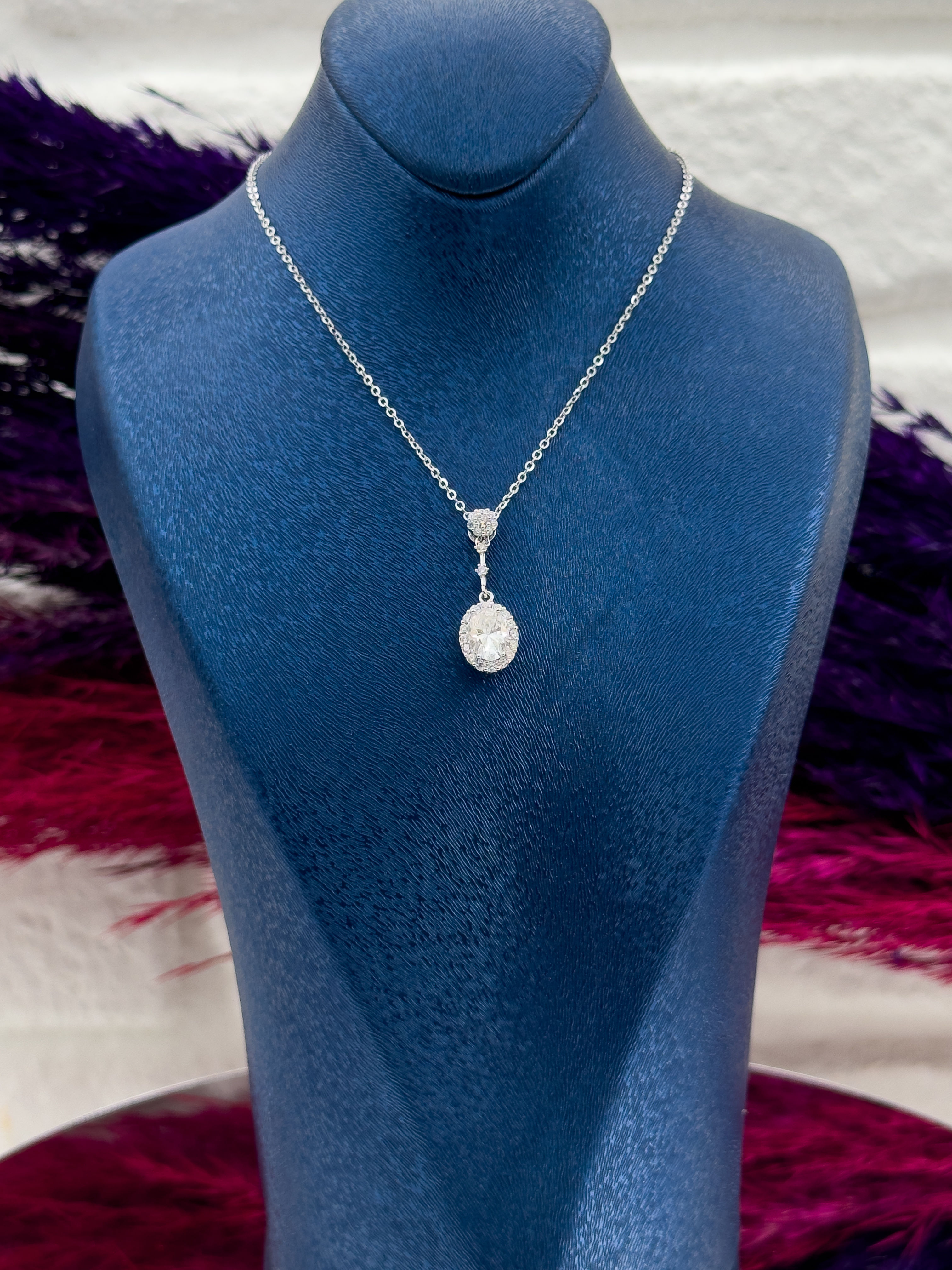 925 Ayar Gümüş Oval Taşlı Özel Tasarım Trend Kadın Kolye