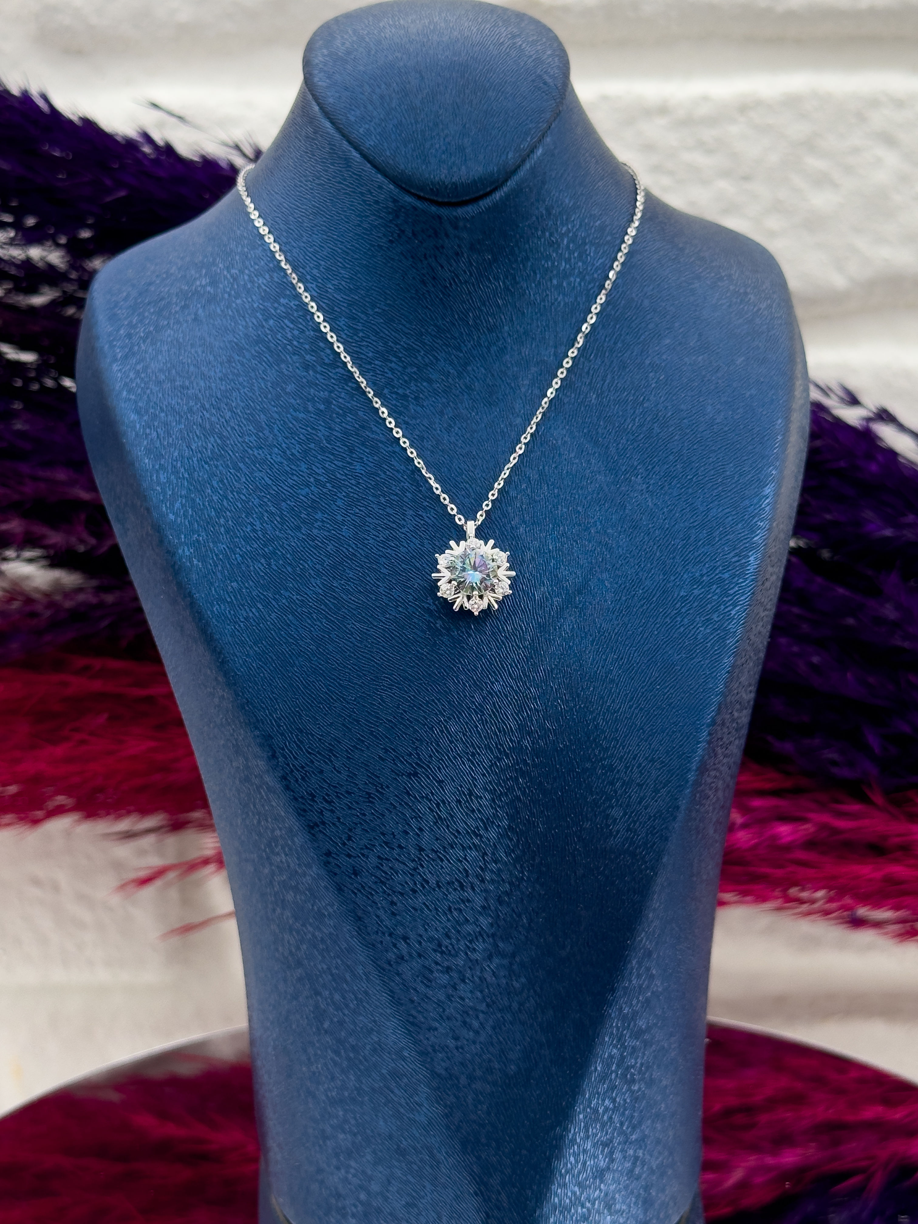 925 Ayar Gümüş Mistik Topaz Taşlı Kar Tanesi Tasarım Zarif Kadın Kolye