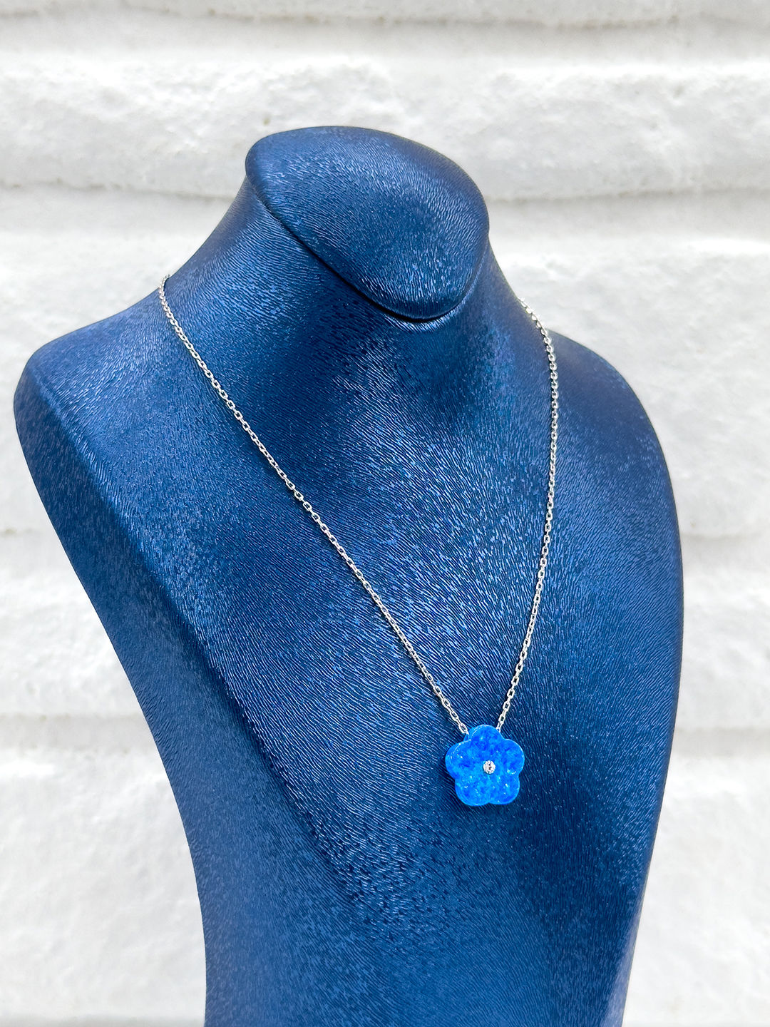 Mavi Opal Papatya Model Kadın Gümüş Kolye - Papatya Kolye