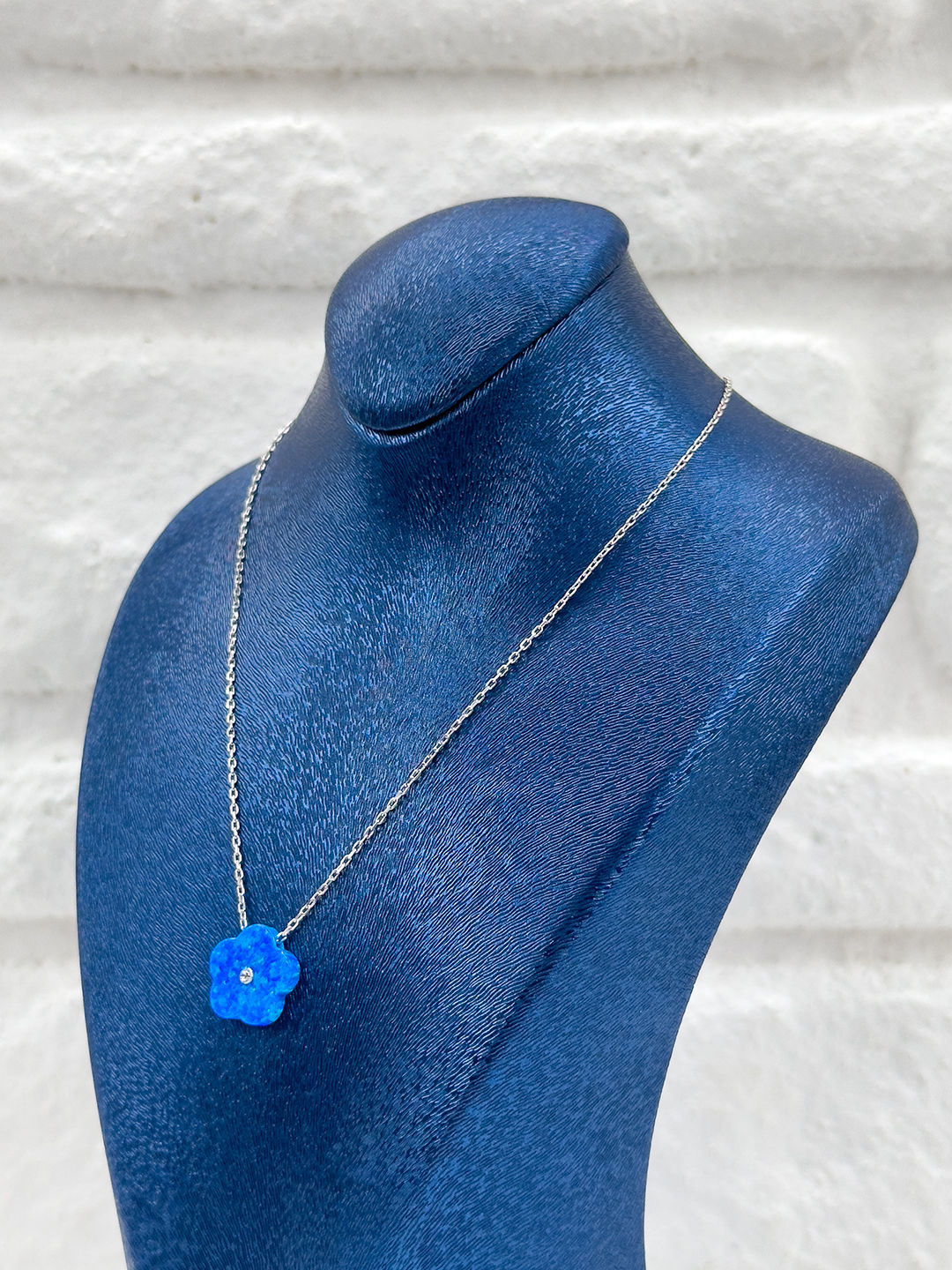 Mavi Opal Papatya Model Kadın Gümüş Kolye - Papatya Kolye