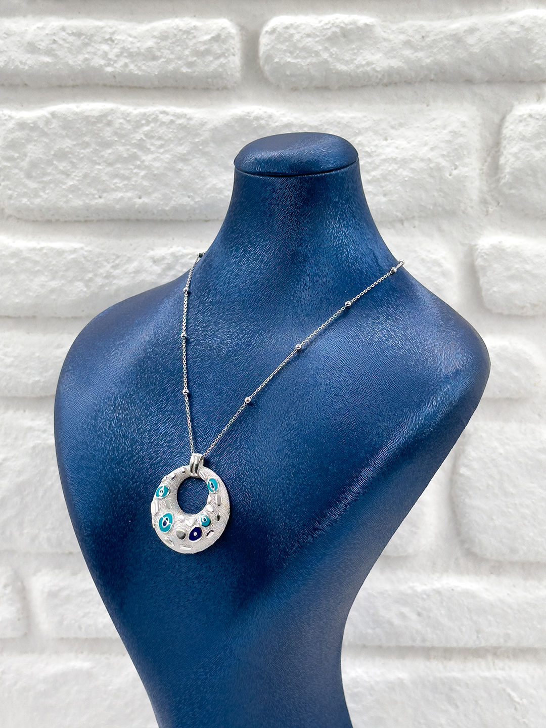 Özel Tasarım Spor Nazar Boncuklu Kadın Gümüş Kolye - Nazar Boncuğu Kolye