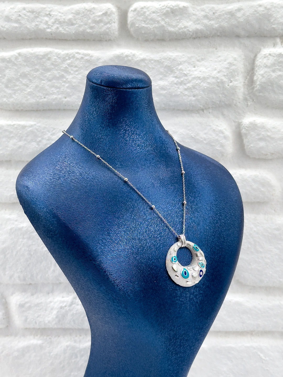Özel Tasarım Spor Nazar Boncuklu Kadın Gümüş Kolye - Nazar Boncuğu Kolye