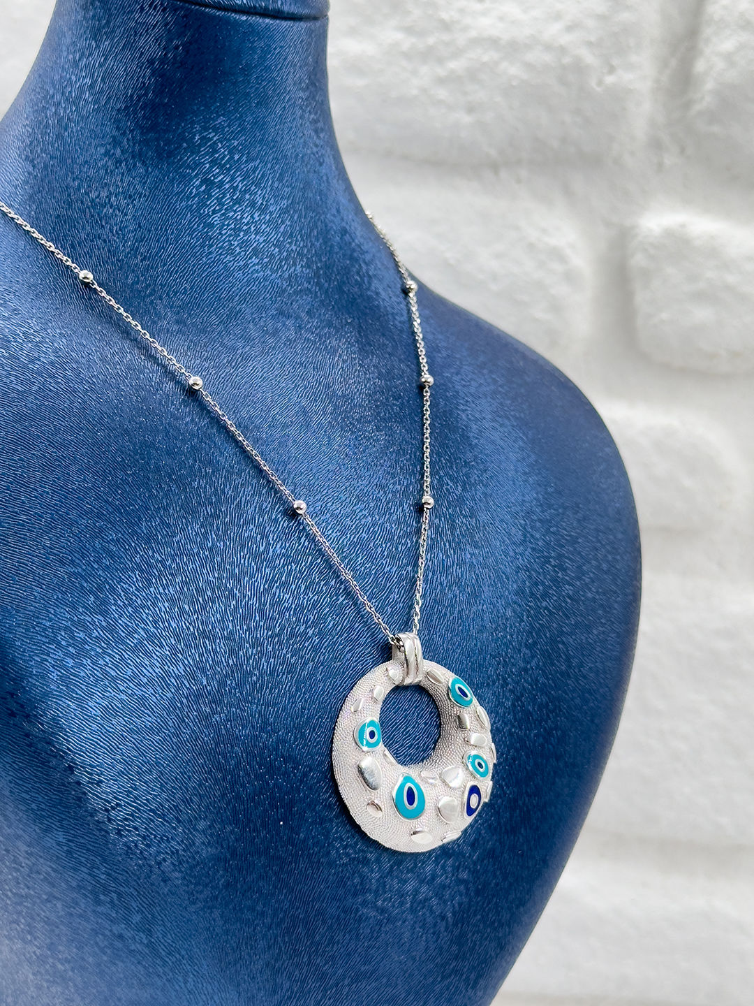 Özel Tasarım Spor Nazar Boncuklu Kadın Gümüş Kolye - Nazar Boncuğu Kolye