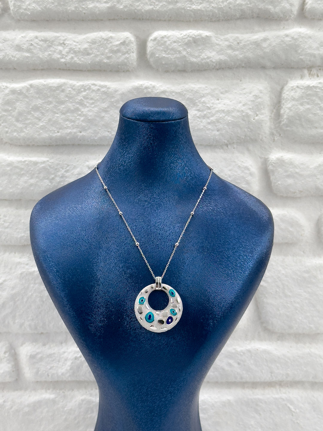 Özel Tasarım Spor Nazar Boncuklu Kadın Gümüş Kolye - Nazar Boncuğu Kolye