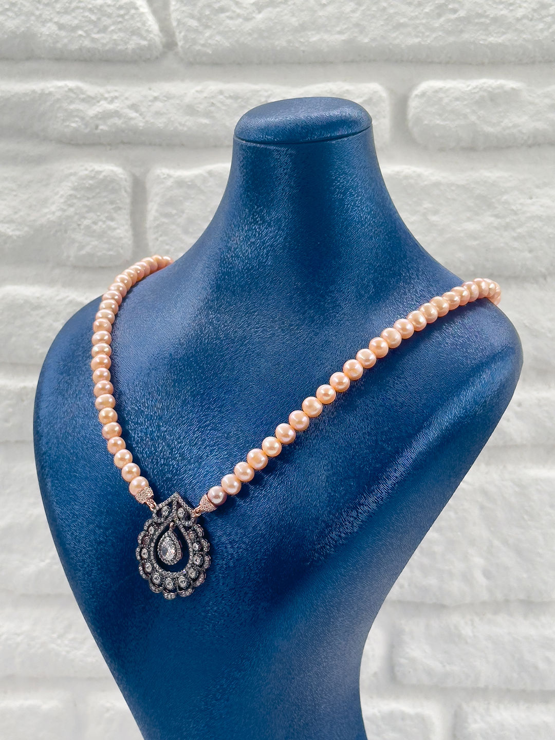 Pembe İncili Özel Elmas Tasarım Kadın Gümüş Kolye