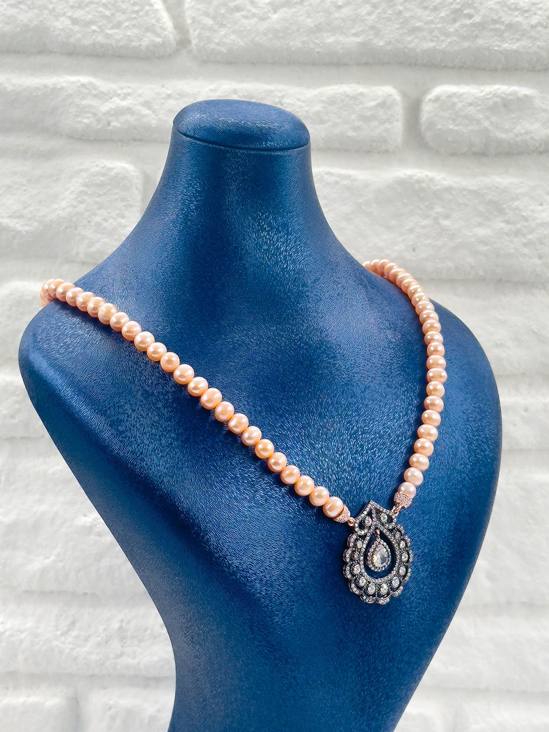 Pembe İncili Özel Elmas Tasarım Kadın Gümüş Kolye