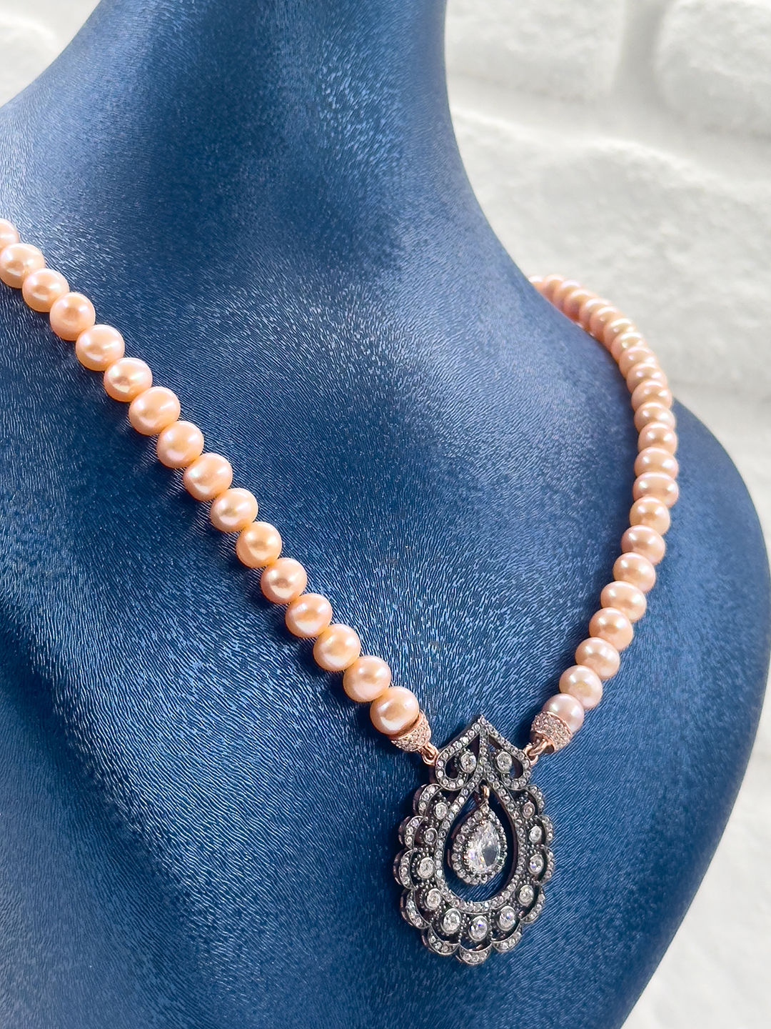 Pembe İncili Özel Elmas Tasarım Kadın Gümüş Kolye