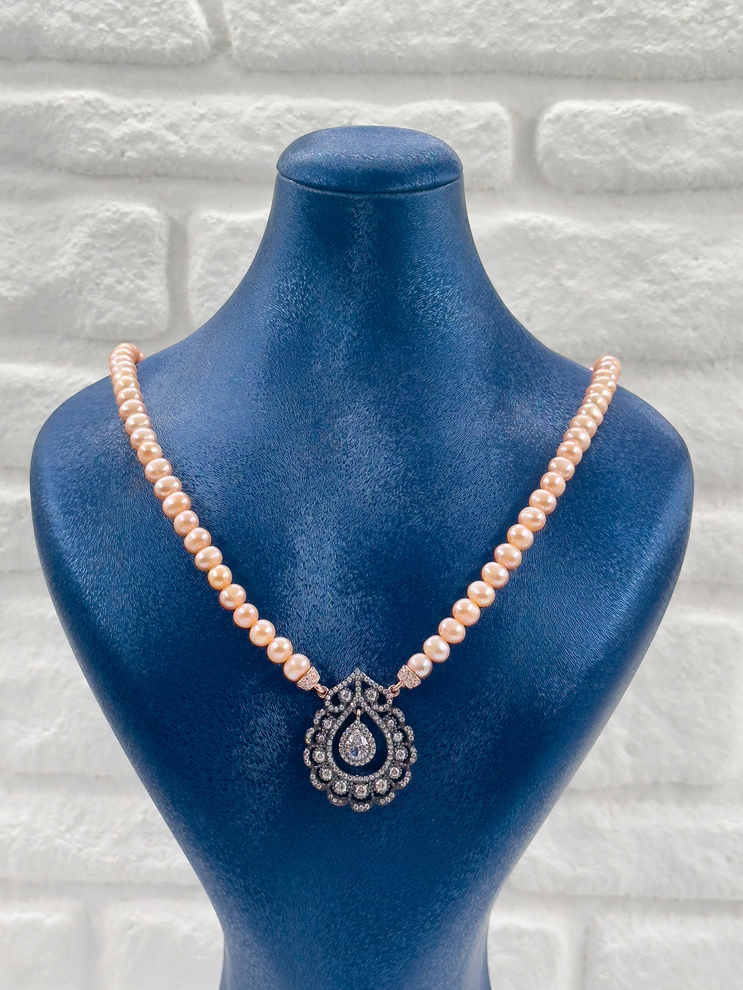 Pembe İncili Özel Elmas Tasarım Kadın Gümüş Kolye