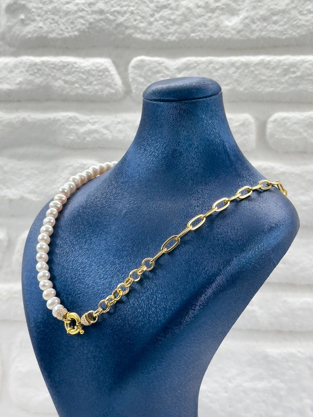 İncili Özel Tasarım Gemici Kilitli Kadın Gümüş Kolye