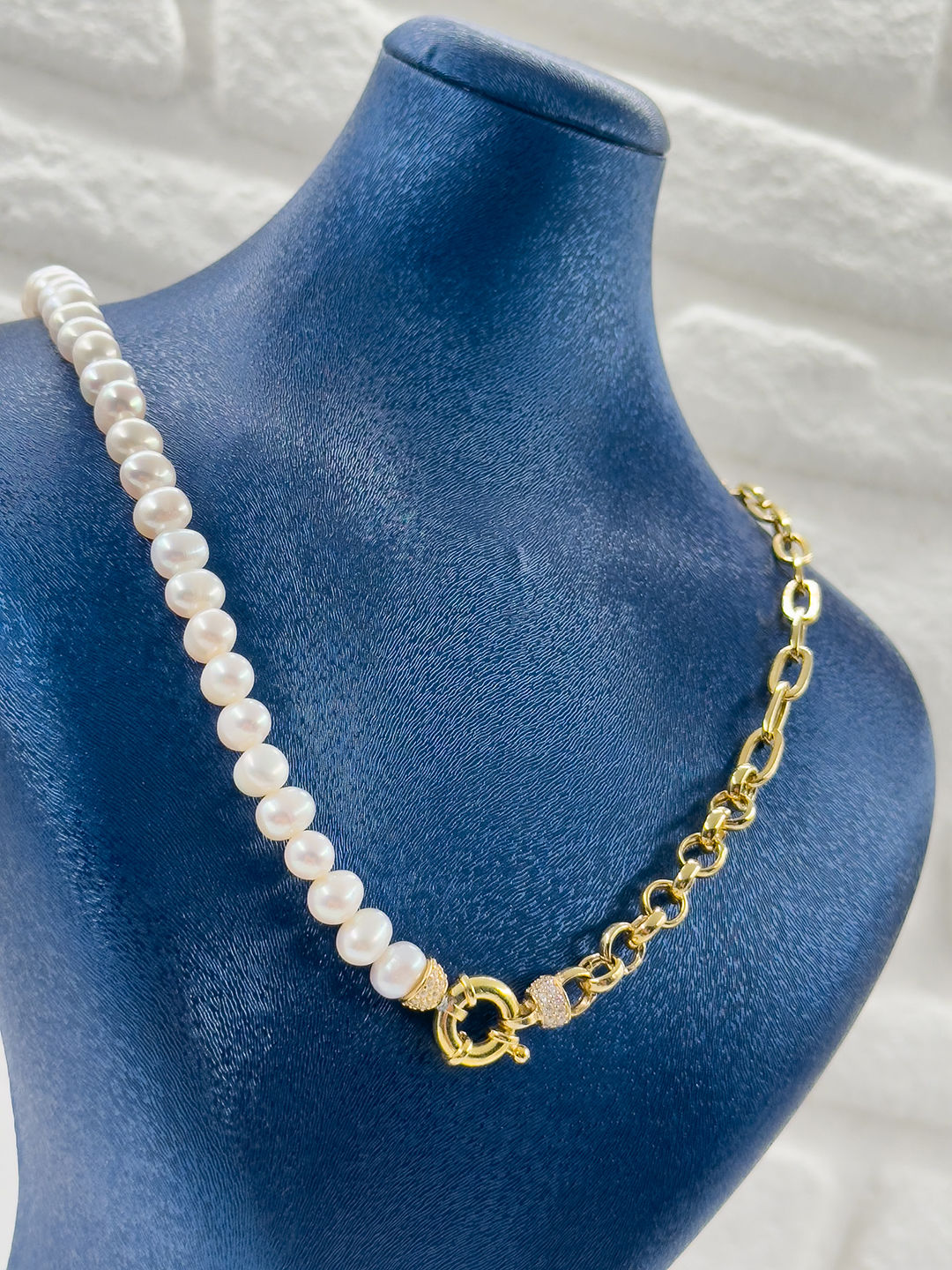 İncili Özel Tasarım Gemici Kilitli Kadın Gümüş Kolye