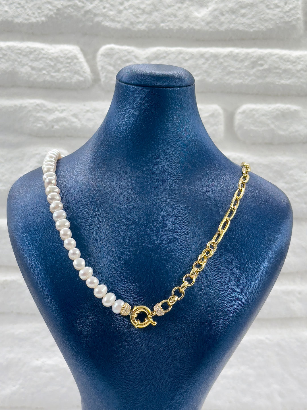 İncili Özel Tasarım Gemici Kilitli Kadın Gümüş Kolye