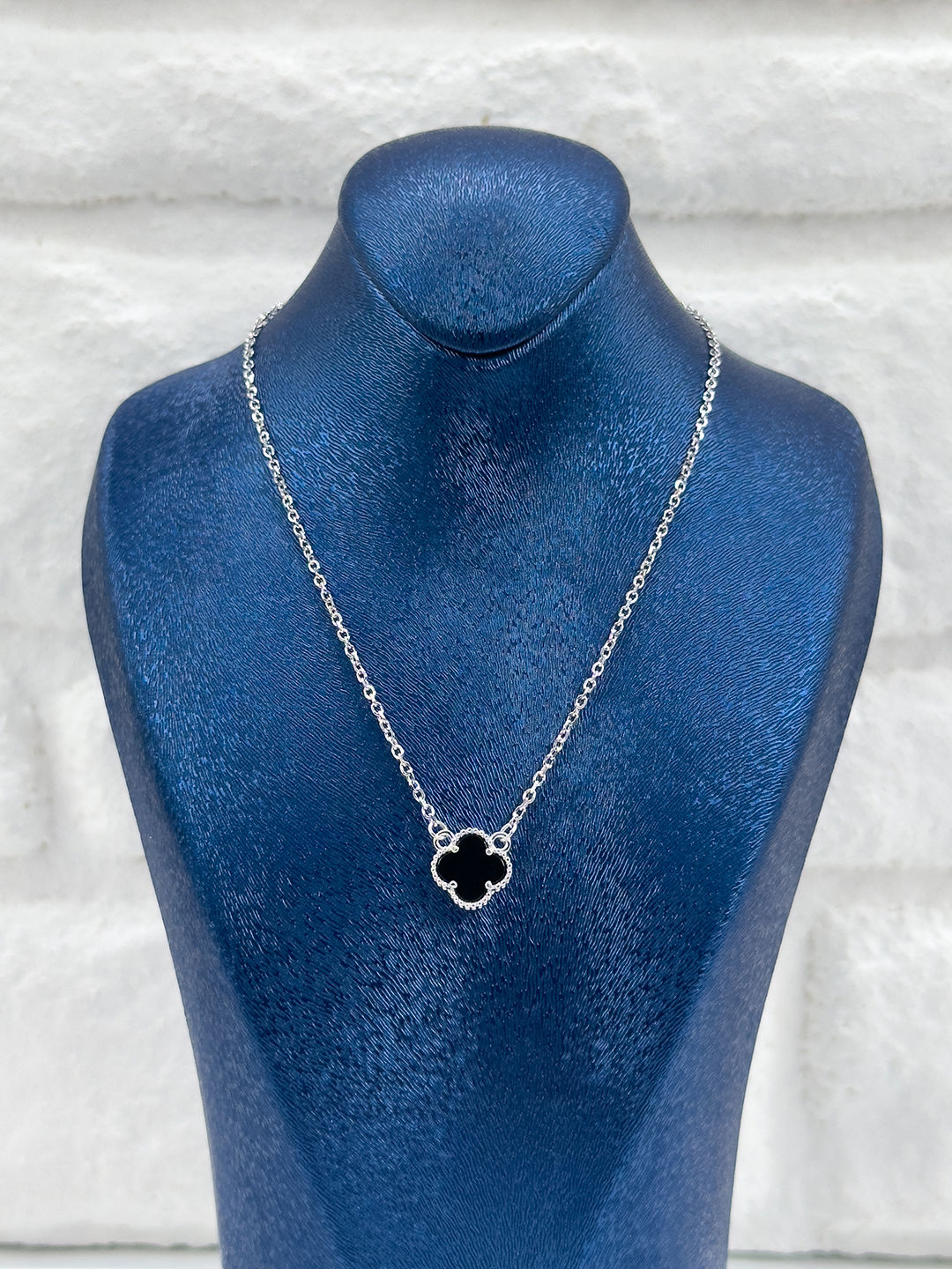 Tekli Onix Taşlı Yonca Kadın Gümüş Kolye