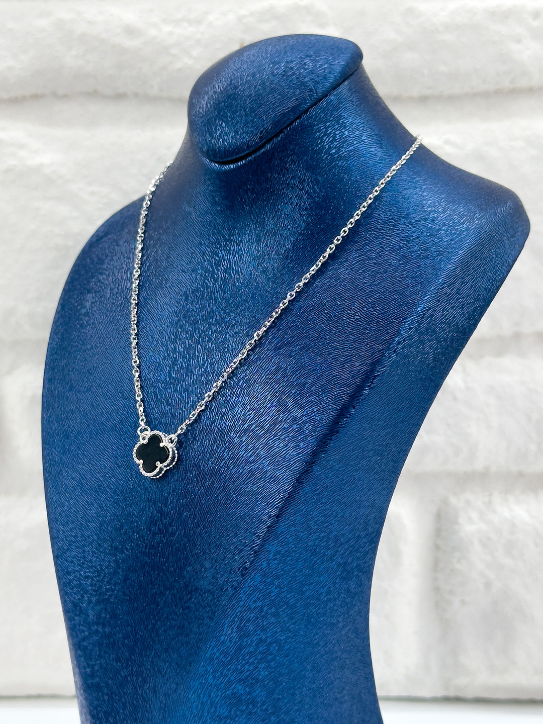 Tekli Onix Taşlı Yonca Kadın Gümüş Kolye