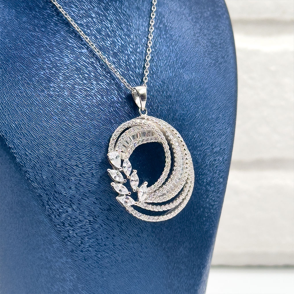 Özel Üretim Baget Taşlı Oval Gümüş Kolye