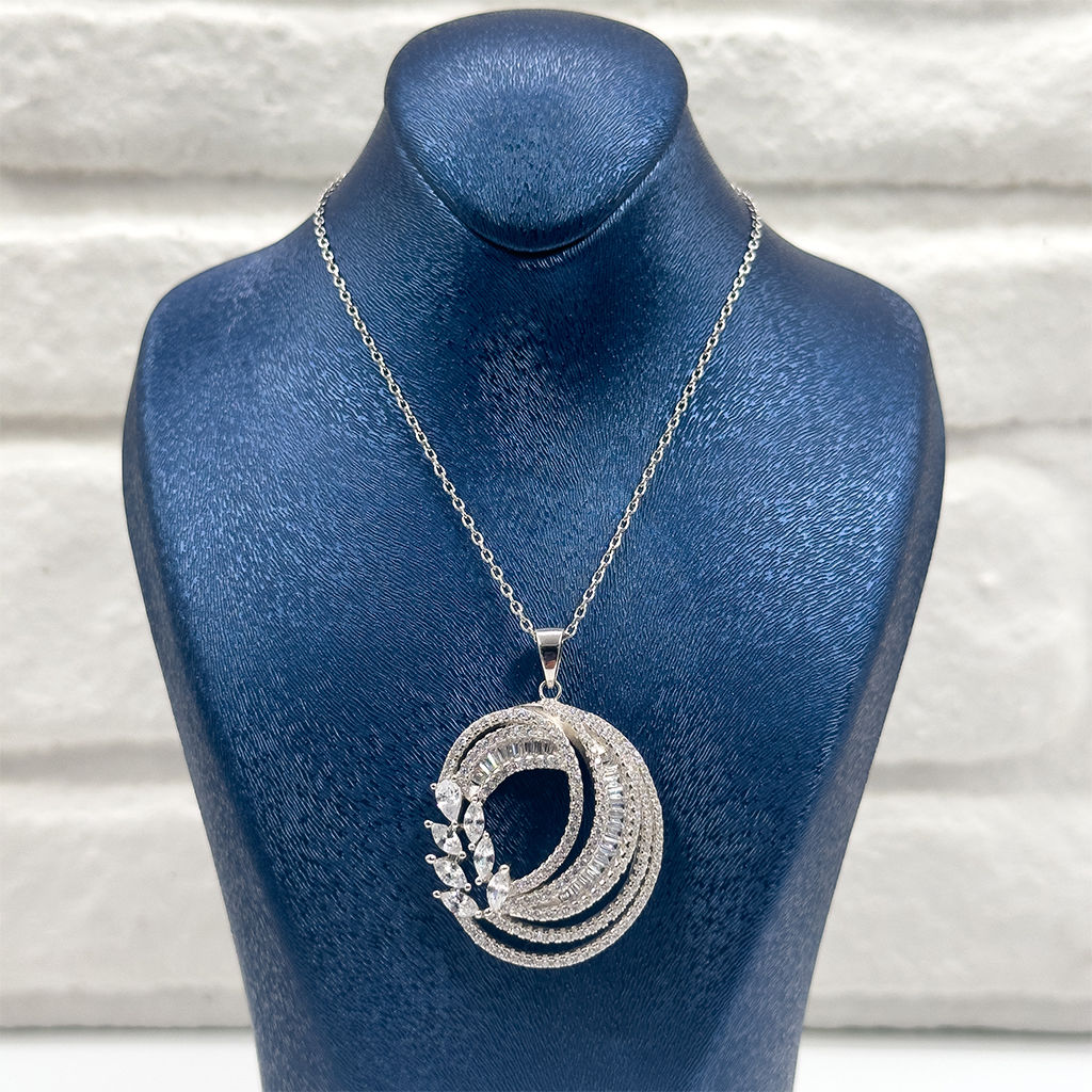 Özel Üretim Baget Taşlı Oval Gümüş Kolye