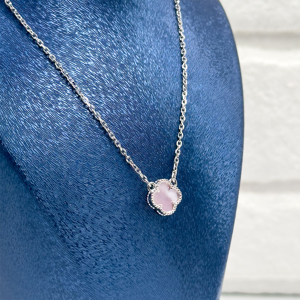 Rose Kuvars Yonca Gümüş Kolye