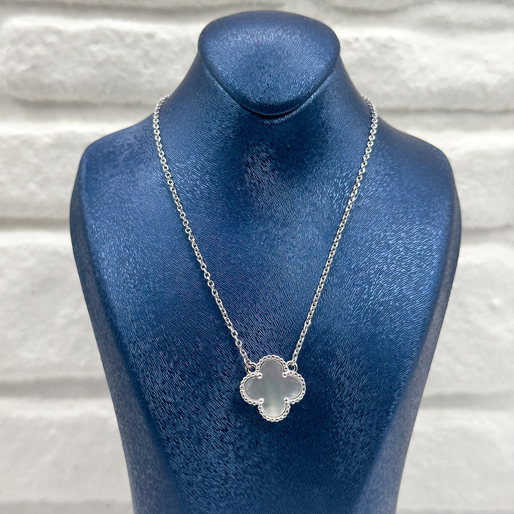 Ay Taşlı Yonca Gümüş Kolye