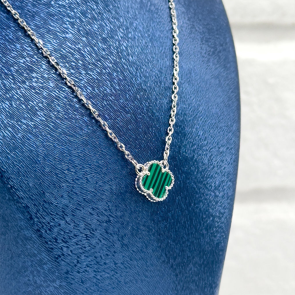 Malachite Taşlı Yonca Gümüş Kolye