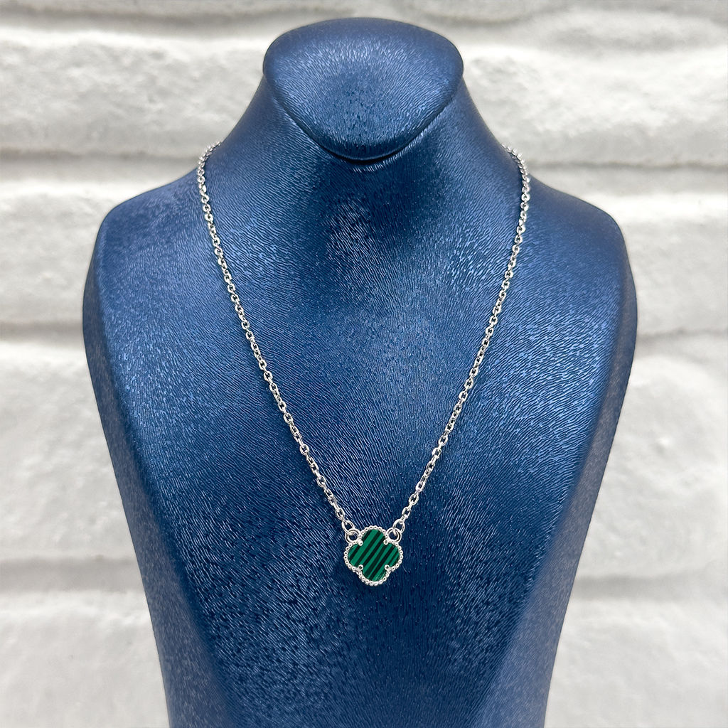 Malachite Taşlı Yonca Gümüş Kolye