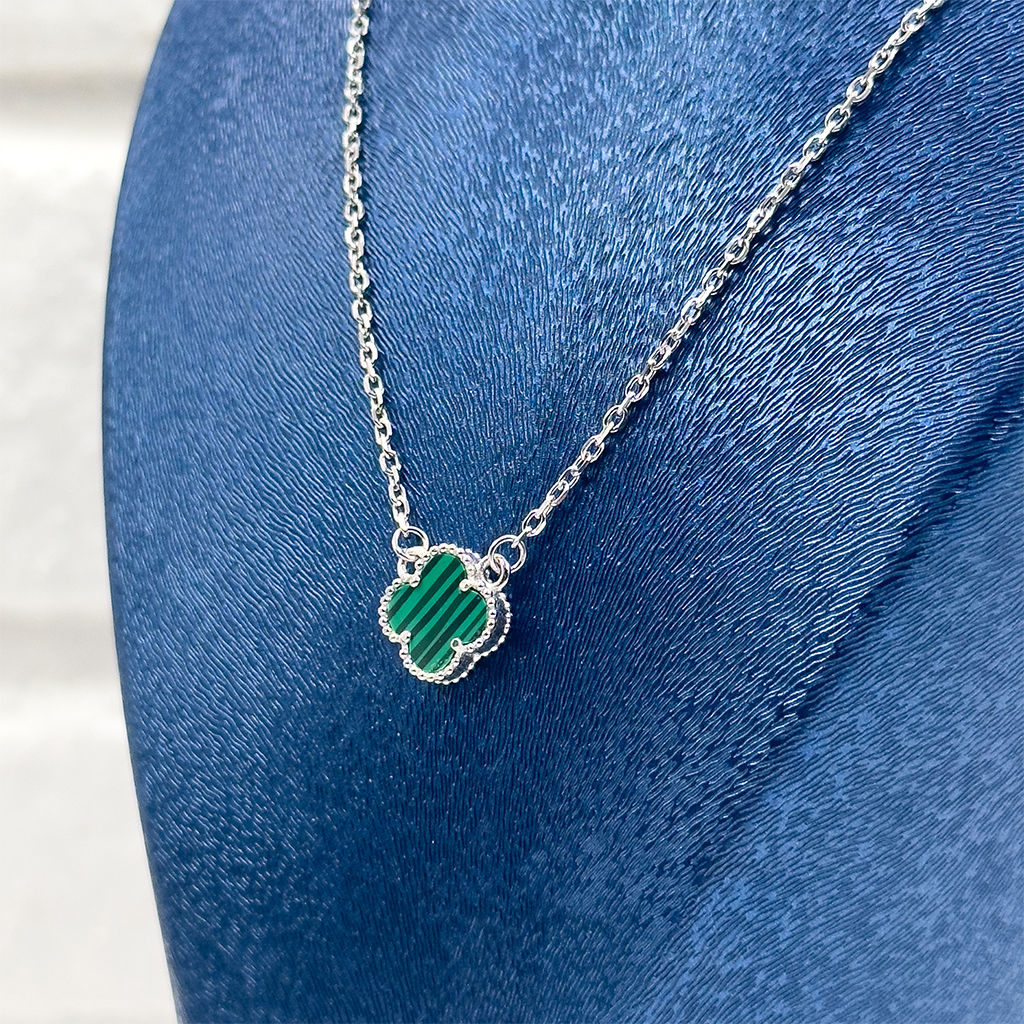 Malachite Taşlı Yonca Gümüş Kolye