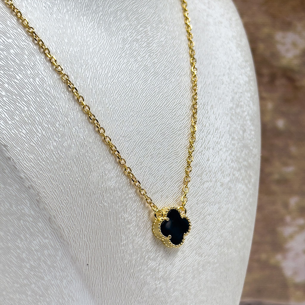 Gold Renk Onix Taşlı Gümüş Kolye