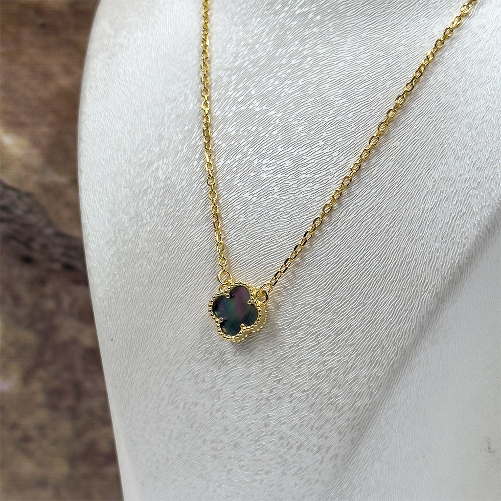 Gold Renk Hematit Taşlı Gümüş Kolye