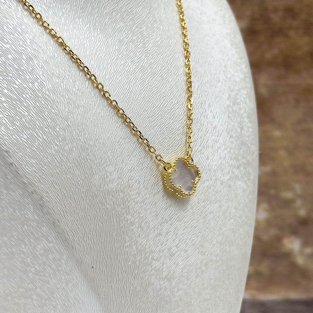 Gold Renk Sedef Taşlı Gümüş Kolye