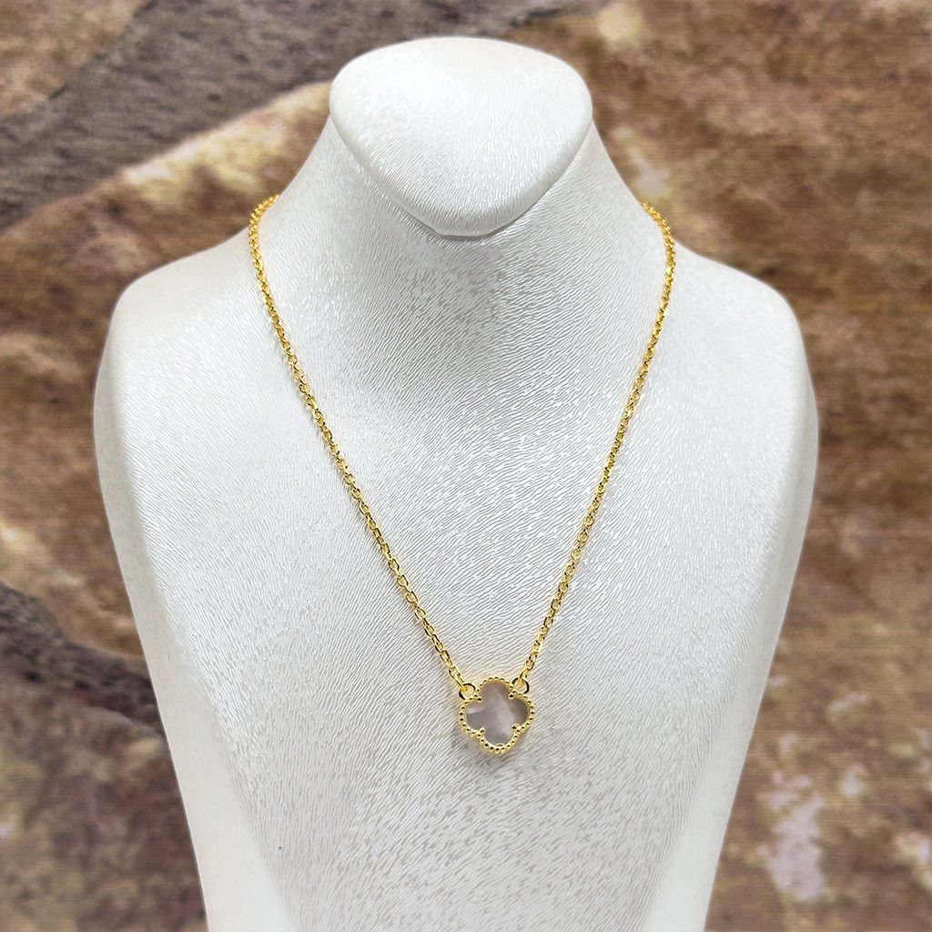 Gold Renk Sedef Taşlı Gümüş Kolye