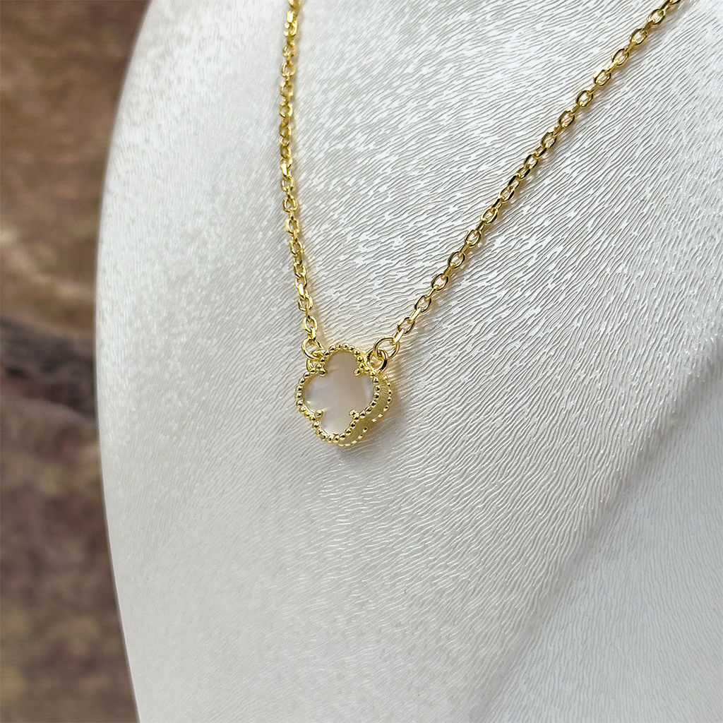 Gold Renk Sedef Taşlı Gümüş Kolye