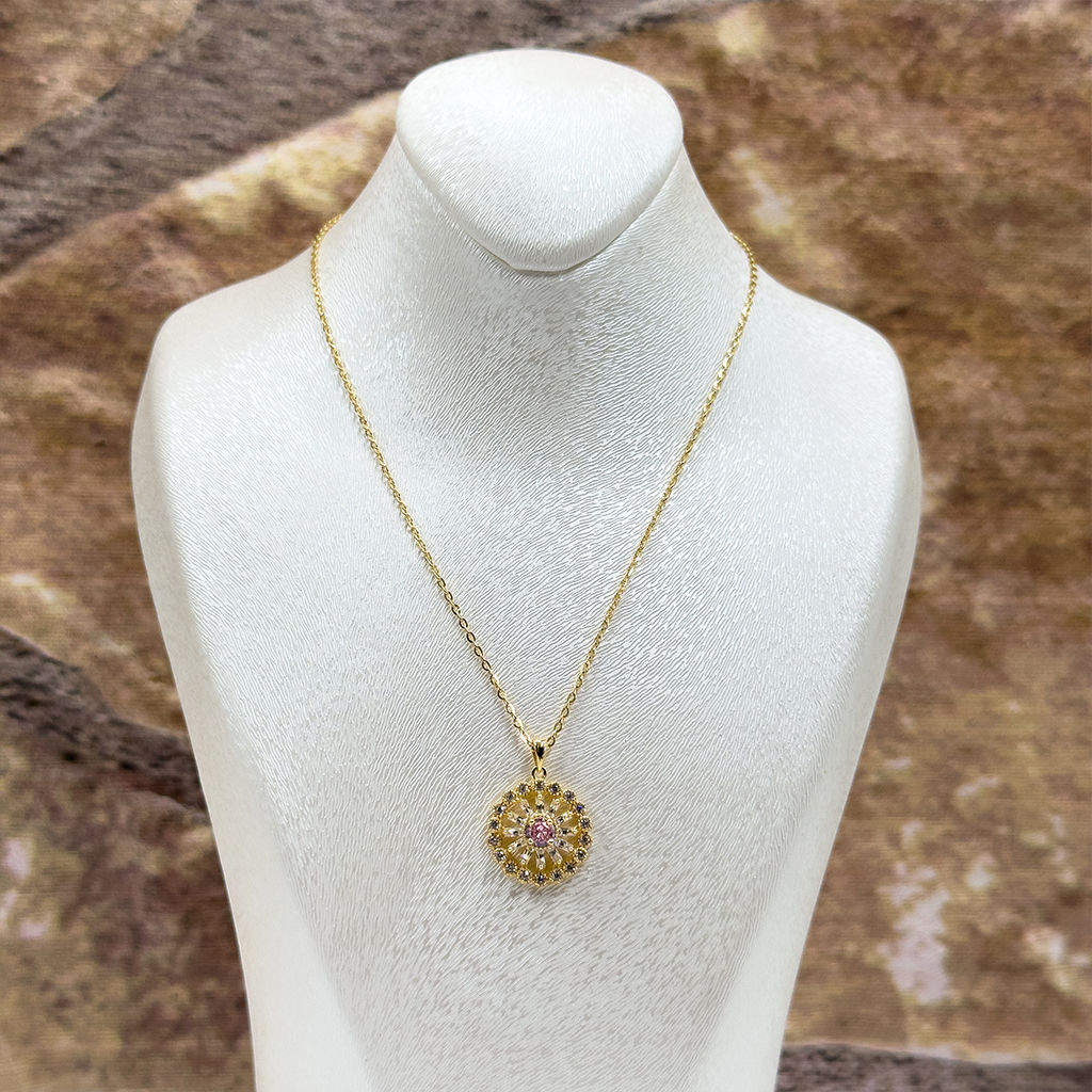 Gold Renk Tasarım Çiçek Gümüş Kolye