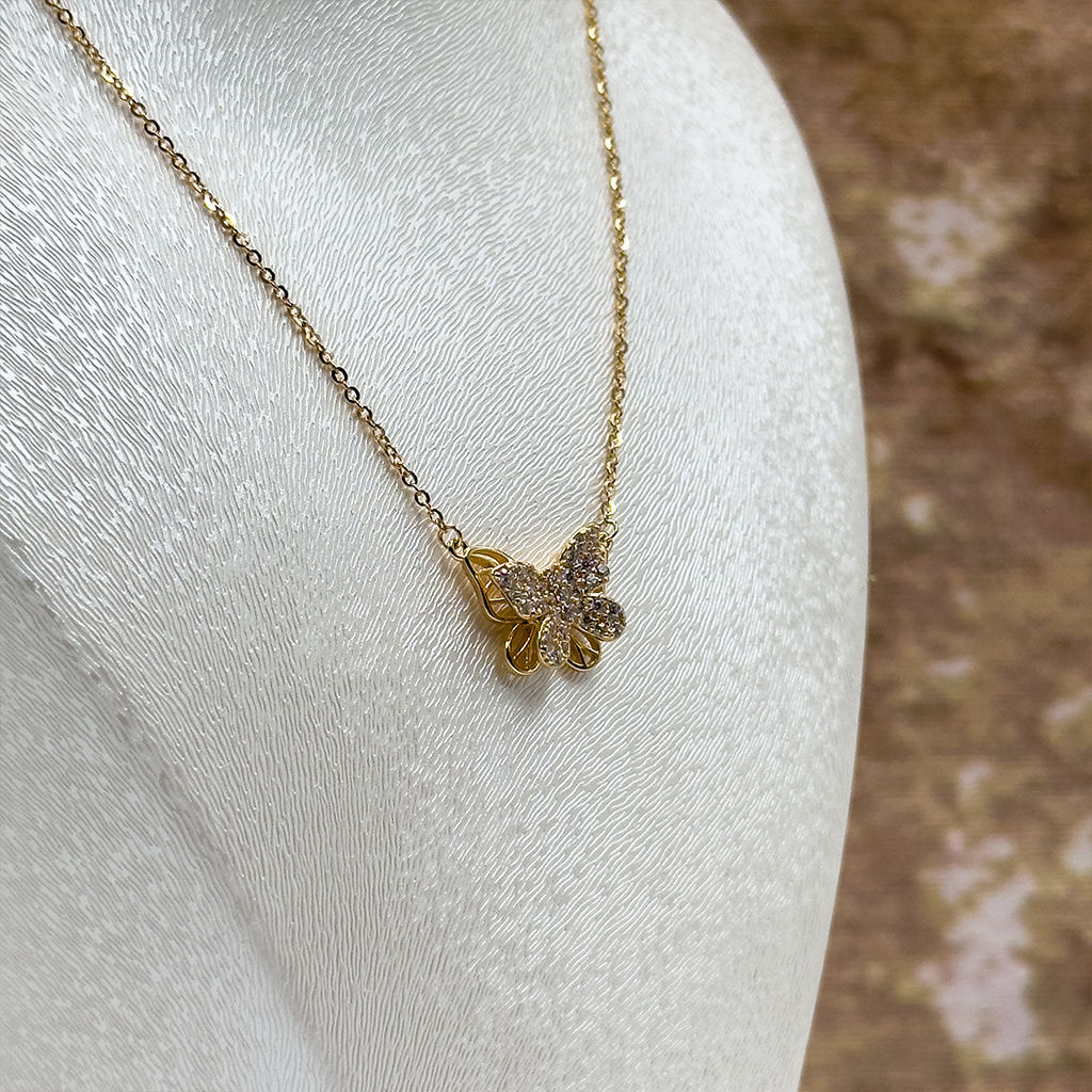 Gold Renk Kelebek Gümüş Kolye