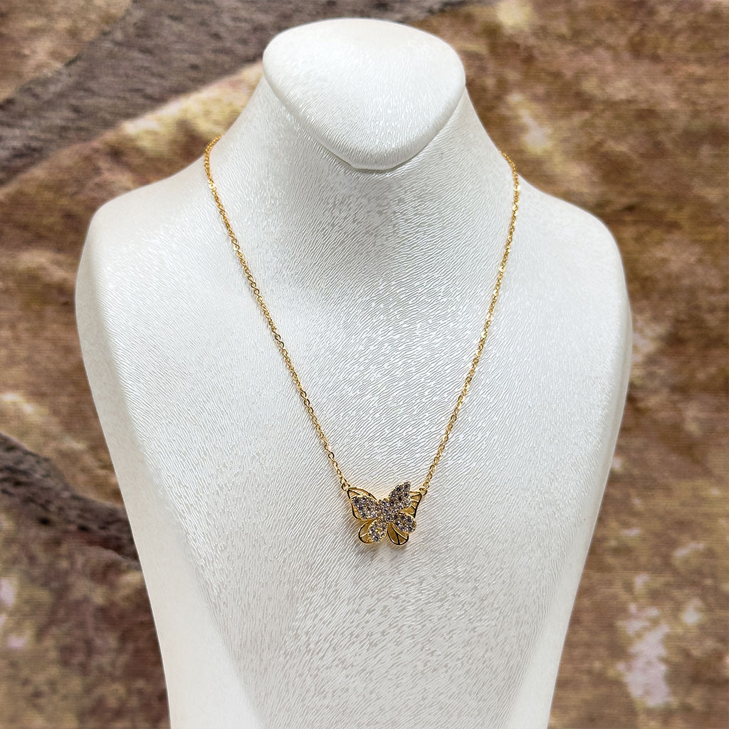 Gold Renk Kelebek Gümüş Kolye